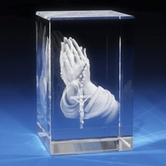 Praying Hands 3D Laser Engraved Crystal Gift - Medium Size (2.95×3.55×2.95 inches) - Perfect for Religious Home Decor, Wedding Favors & Memorial Keepsakes