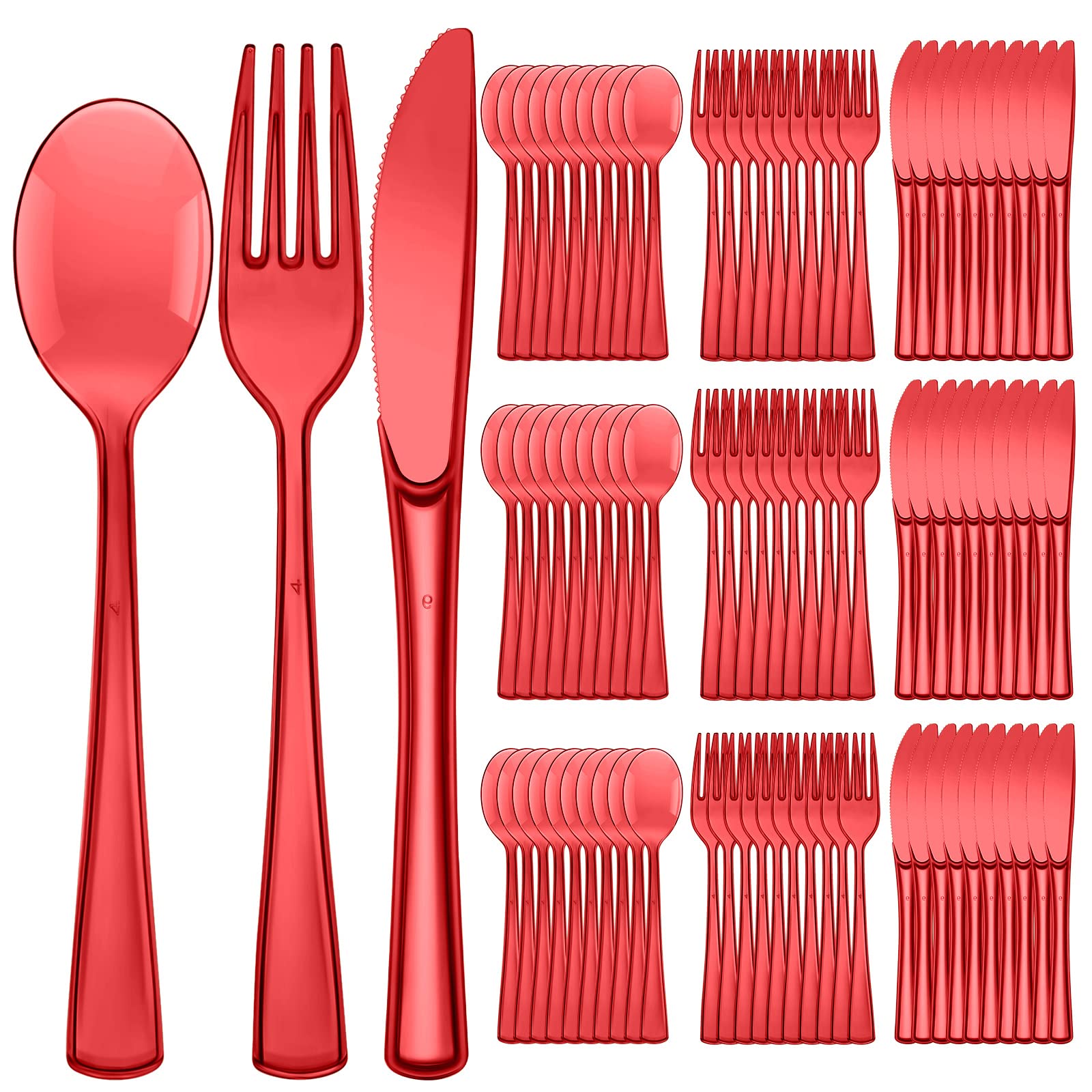 150-Piece Heavy Duty Disposable Plastic Cutlery Set - 50 Forks, 50 Knives, 50 Spoons for Parties, Picnics, Restaurants & Outdoor Events | Durable Utensils for Home, Office, School & Everyday Use (Red) - Perfect for BBQs, Catering, Camping & Family Gatherings