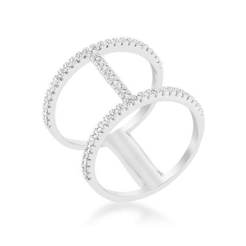 0.3ct CZ Rhodium Plated Open Contemporary Wide Ring for Women - Elegant Statement Jewelry for Parties, Weddings & Special Occasions