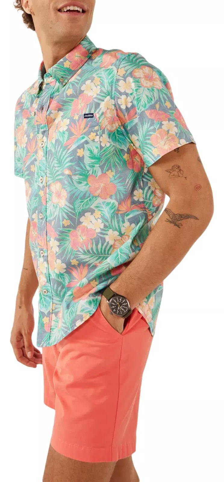 Chubbies The Life in Paradise Short Sleeve Sport Shirt for Men - Comfortable Casual Button Down Shirt in Navy Blue - Perfect for Beach Vacations, Summer Outings & Outdoor Activities