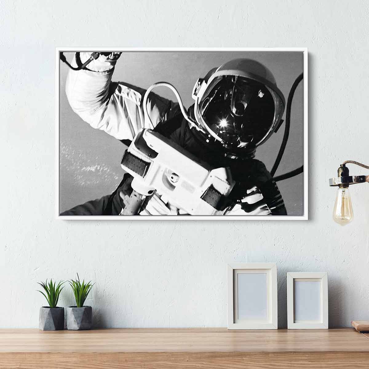 Grey Astronaut Wall Art Canvas Print - Space Themed Home Decor for Living Room, Bedroom & Office - 1736