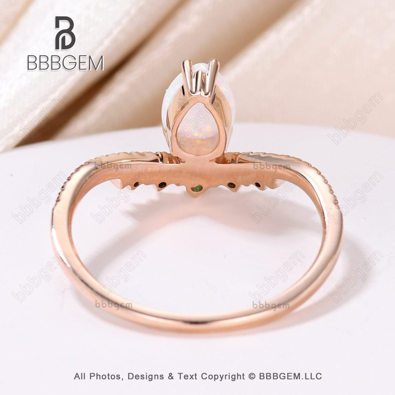 Vintage Opal Emerald Engagement Ring - October Birthstone Art Deco Rose Gold Diamond Wedding Band for Women - Perfect for Proposals, Anniversaries & Special Occasions