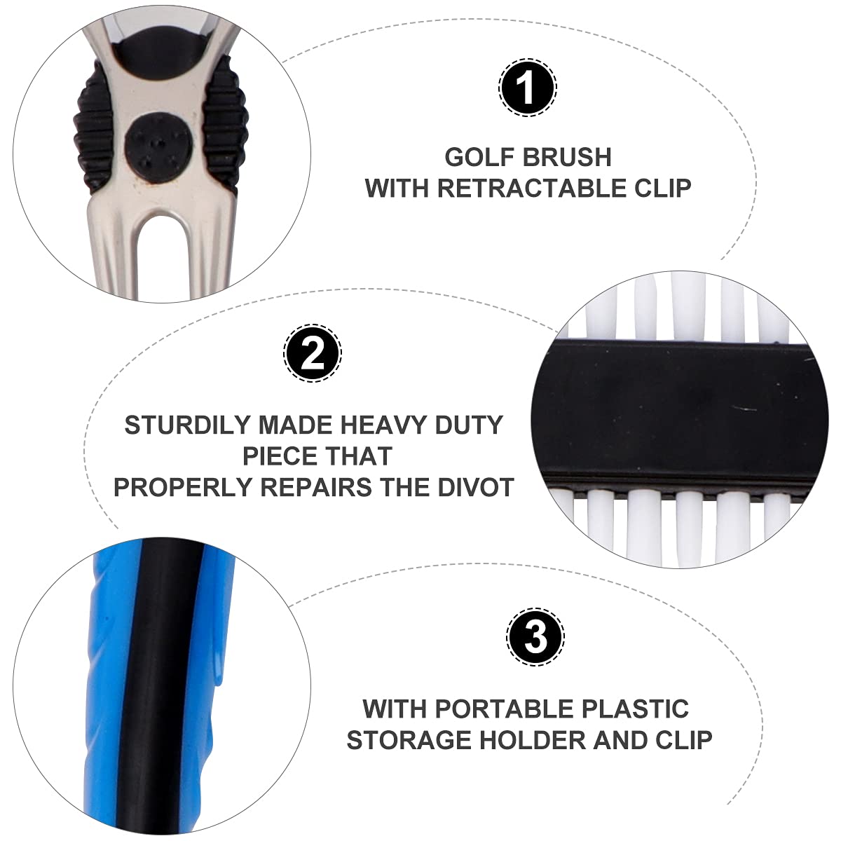 BESPORTBLE 3-Piece Golf Club Cleaning Kit - Premium Golf Brush Tool Set with Dual Bristles for Irons & Woods | Perfect for On-Course Cleaning & Golf Bag Organization