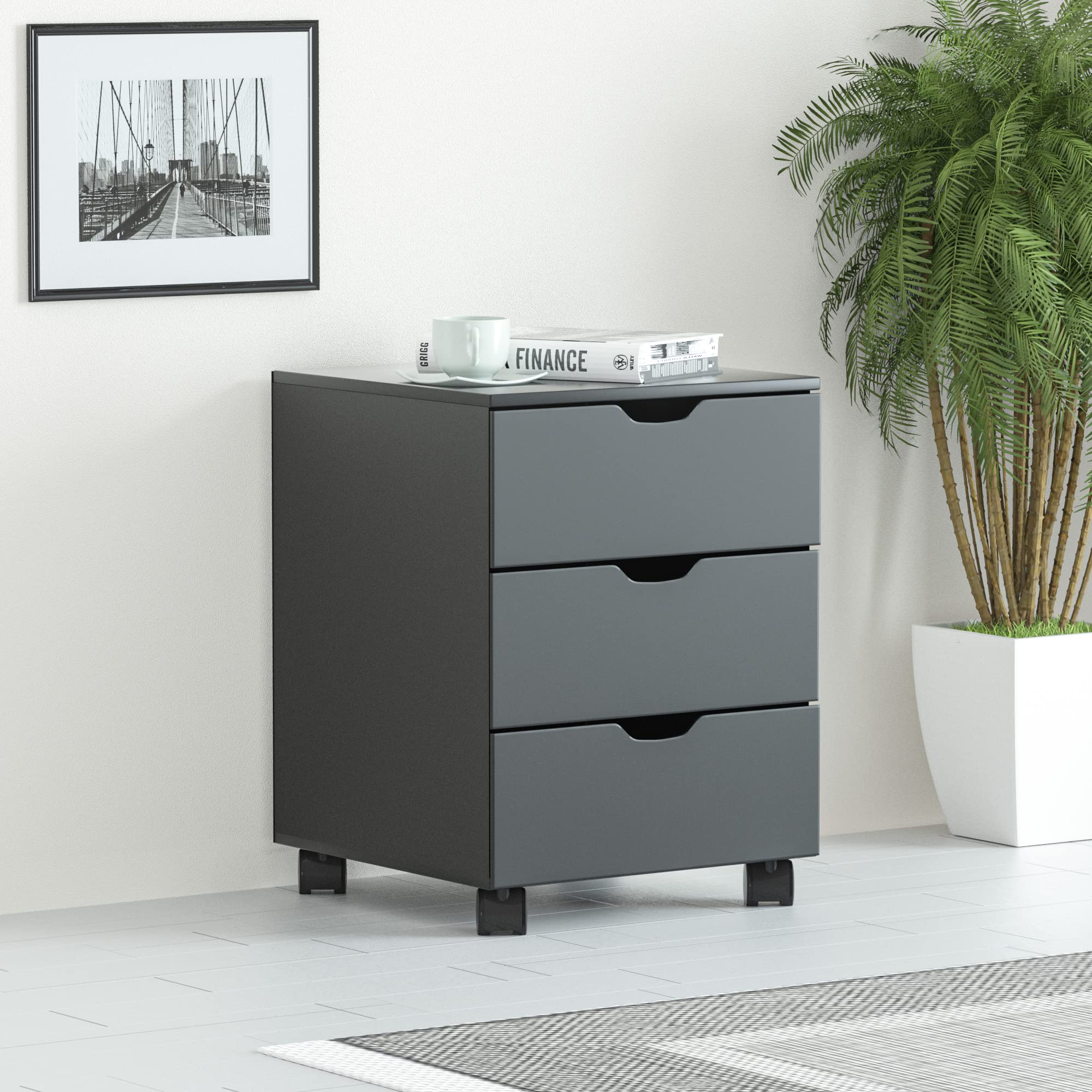 Vicllax 3-Drawer Rolling Storage Cabinet with Wheels - Under Desk Organizer for Home Office, Black Finish - Easy Assembly for Bedroom, Dorm & Small Spaces