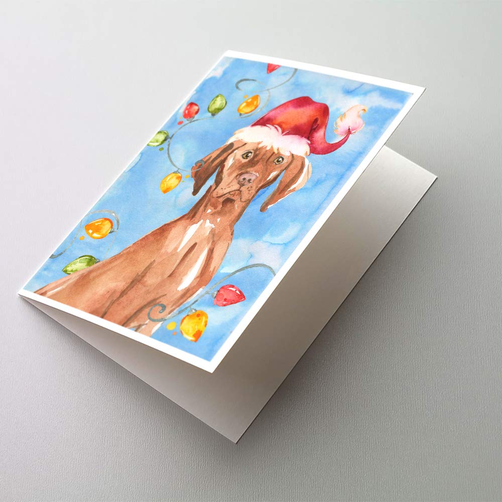 Christmas Lights Vizsla Greeting Cards - Pack of 8 Blank A7 Note Cards (5x7 inches) with Envelopes - Whimsical Holiday Stationery for Dog Lovers - Perfect for Christmas Greetings, Thank You Notes & Holiday Wishes