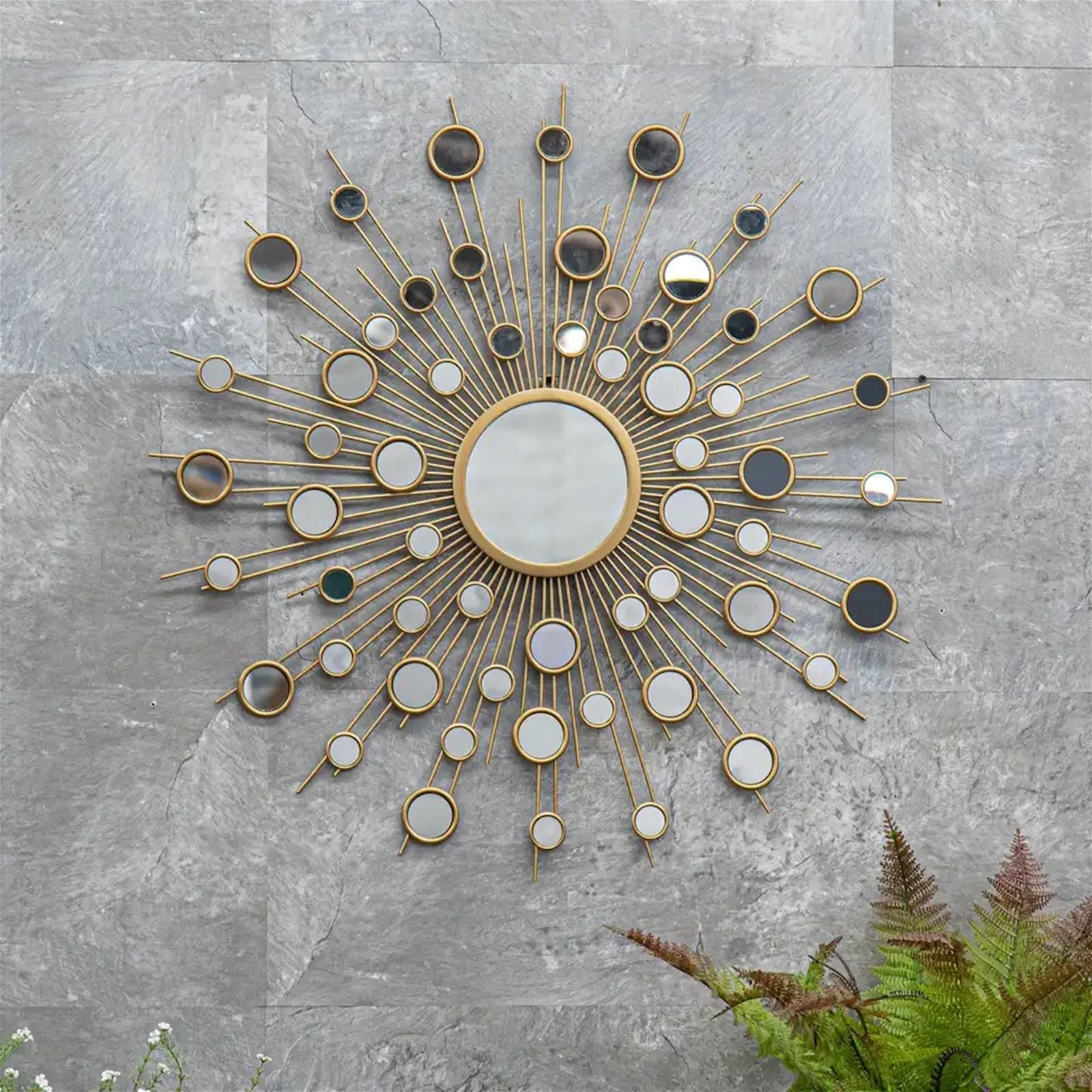 Criterion Star Burst Aster Gold Round Mirror - Elegant Decorative Wall Mirror for Living Room, Bedroom, or Entryway