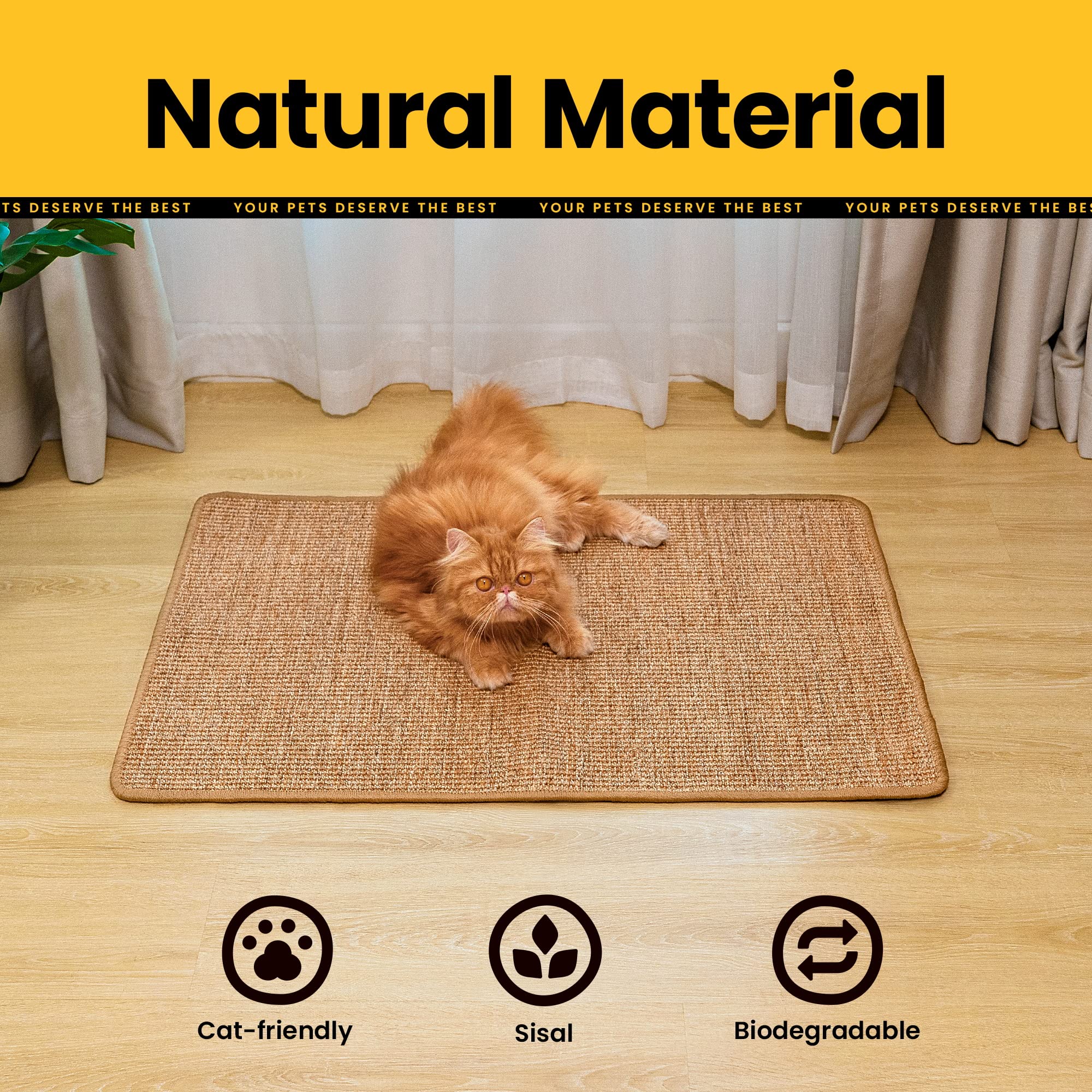 Premium Cat Scratcher Mat - Natural Sisal Horizontal Scratch Pad for Indoor Cats | Durable Floor Rug for Claw Trimming & Nail Care | Protects Furniture, Couches, Sofas & Carpets | Perfect for Playtime, Training & Stress Relief
