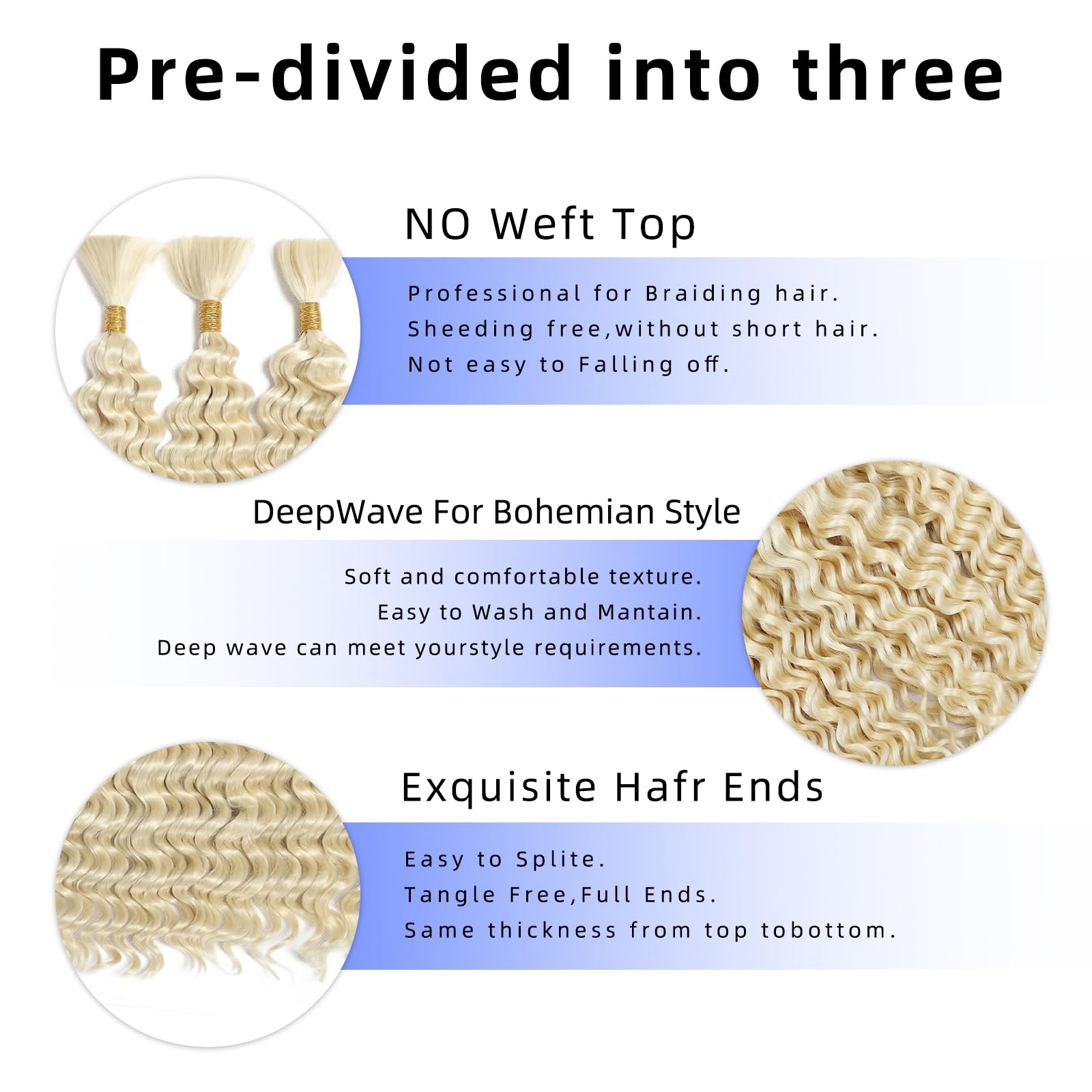 16A 613 Blonde 20 Inch Deep Wave Human Hair Extensions - 5 Bundles Brazilian Virgin Water Curly Hair for Braiding (250g) | No Weft Bulk Hair for Boho Braids, Box Braids & Protective Styles | Perfect for Salon, Wedding & Everyday Wear