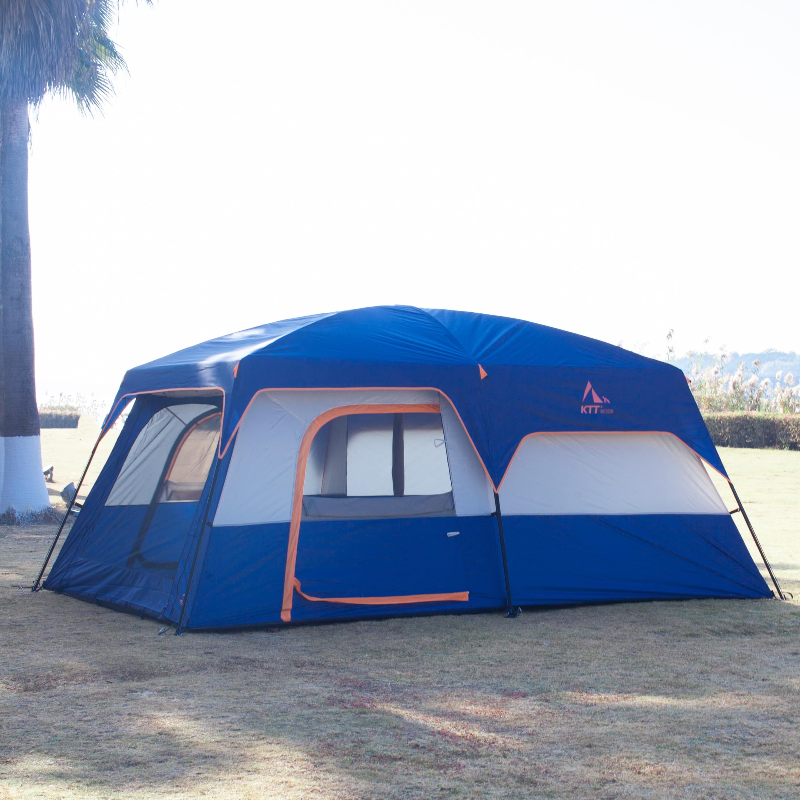 KTT Extra Large Family Cabin Tent for 10-14 People - 2 Rooms, 3 Doors & Windows with Mesh, Waterproof Double Layer Straight Wall Design - Perfect for Camping, Picnics, Outdoor Adventures & Family Gatherings