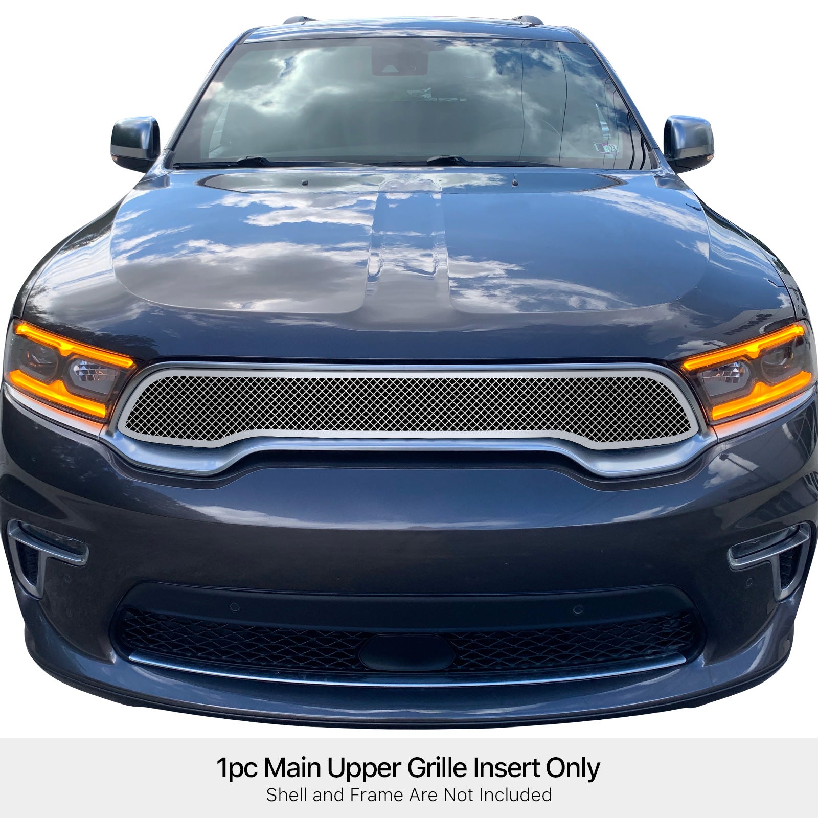 Polished Stainless Steel Upper Mesh Grille for 2021-2024 Dodge Durango - Durable & Stylish Front Grille Replacement - Perfect for Off-Roading & Car Customization