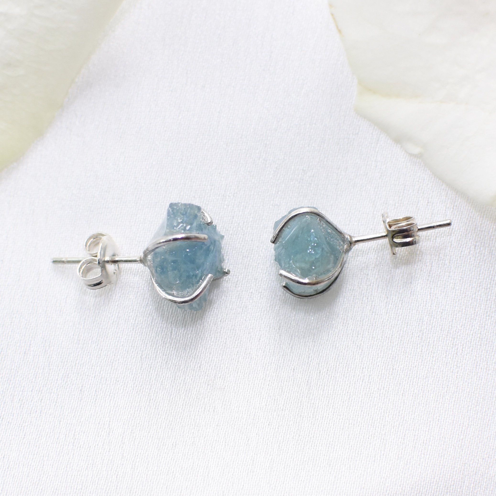 Natural Aquamarine Huggie Stud Earrings - 925 Sterling Silver Jewelry for Women - Perfect for Everyday Wear, Gift Giving & Special Occasions