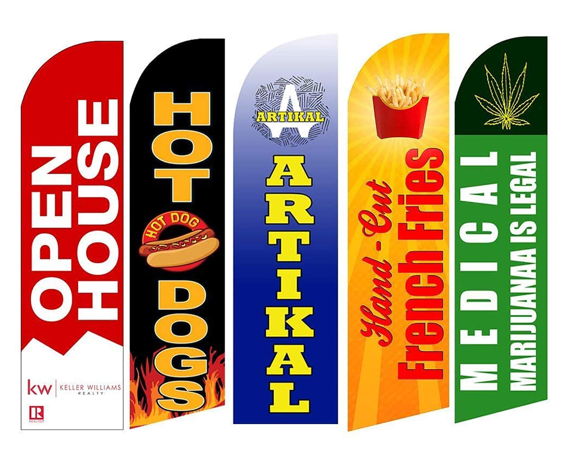 Custom Printed Tall Swooper Advertising Flags - 18 ft Full Color Feather Banners with Pole & Ground Spike | Outdoor Business Promotion, Grand Openings, Car Dealerships, Sports Events & Festivals