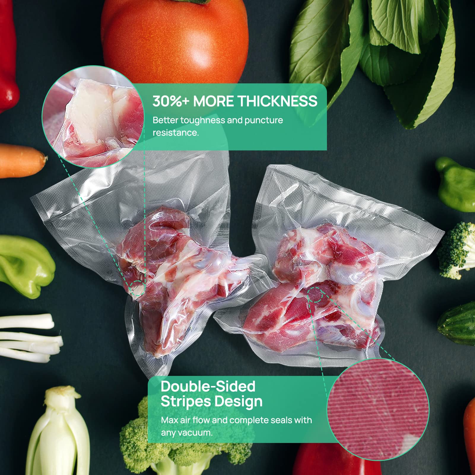 BPA-Free Vacuum Sealer Bags 2 Pack (11''x60' Rolls) - Commercial Grade Food Storage Bags for Meal Prep, Sous Vide & Long-Term Food Preservation | Ideal for Freezer, Kitchen & Vacuum Sealing Machines