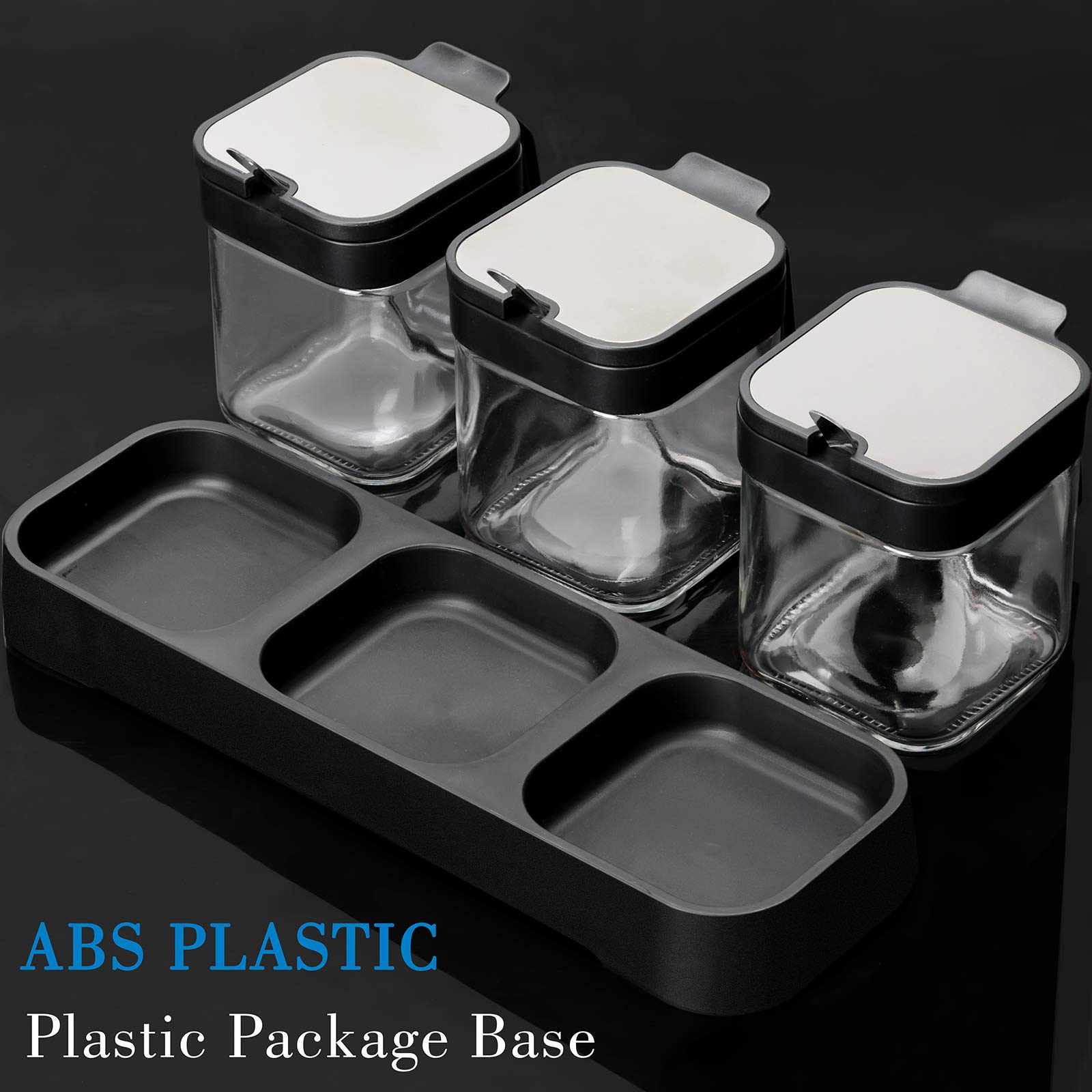 **Mlici 8.6oz Clear Glass Spice Jars with Lids & Spoons - Set of 3 Airtight Condiment Containers for Salt, Sugar & Seasonings - Perfect for Kitchen Pantry, Baking & Meal Prep Organization**