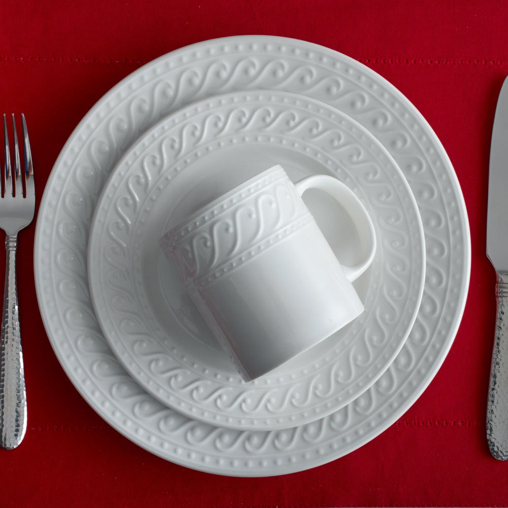 Pfaltzgraff Sylvia 32-Piece Dinnerware Set - Service for 8, White Porcelain Plates, Bowls & Mugs - Elegant Table Setting for Family Dinners, Parties & Special Occasions