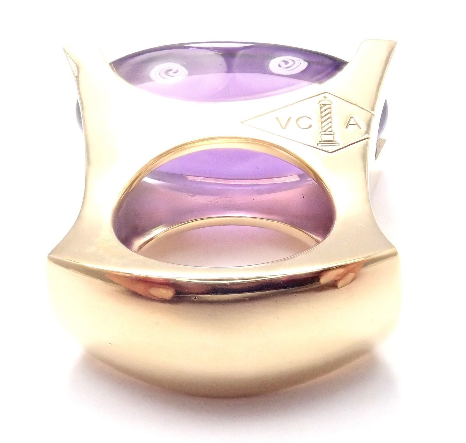 Authentic Van Cleef & Arpels 18k Yellow Gold Diamond Large Amethyst Ring for Women | Luxury Jewelry Gift for Anniversary, Engagement & Special Occasions
