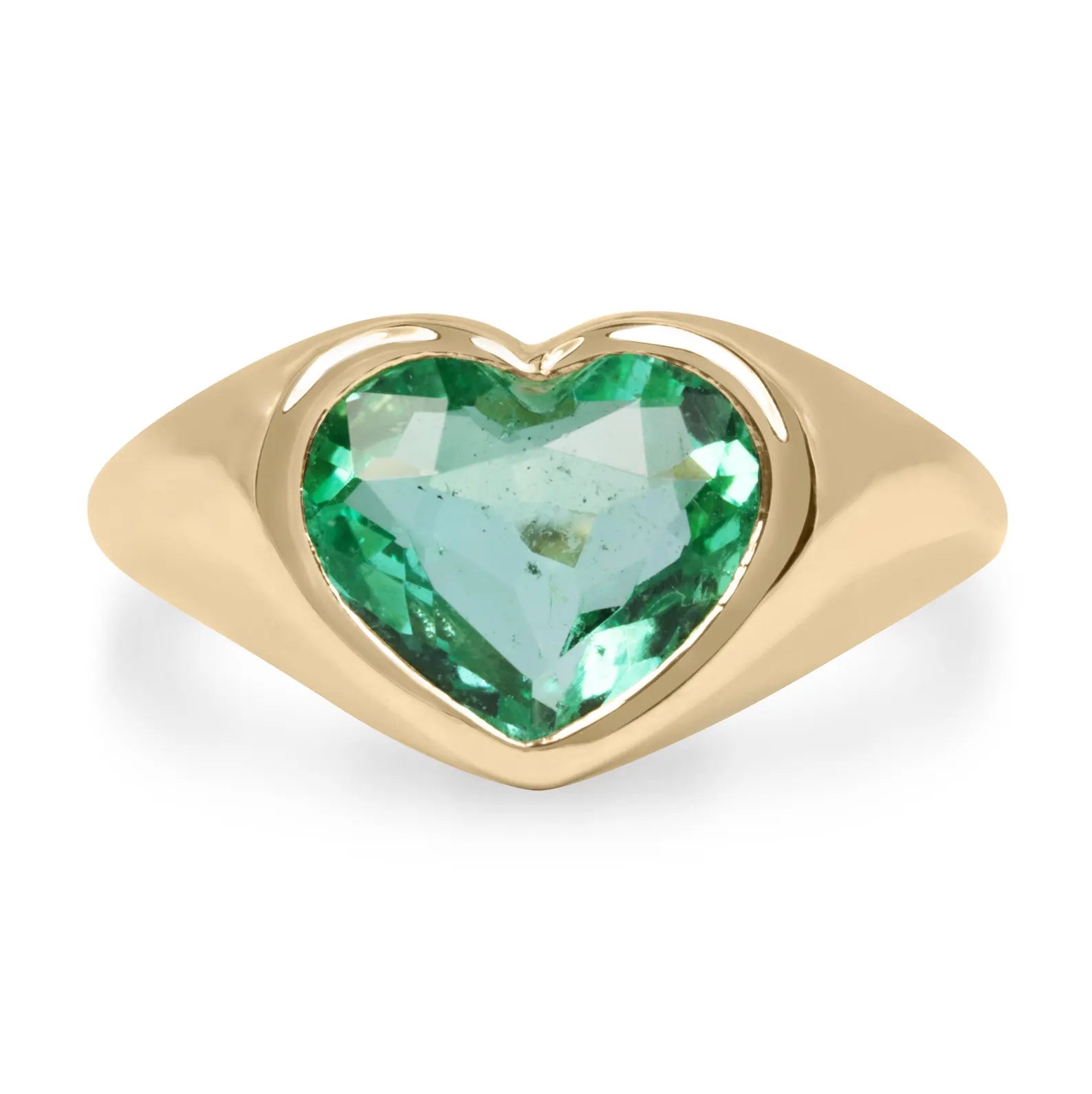 2.19ct 18K Gold Heart Cut Colombian Emerald Bezel Solitaire Ring for Men & Women - Perfect for Engagement, Anniversary & Valentine's Day Gifts