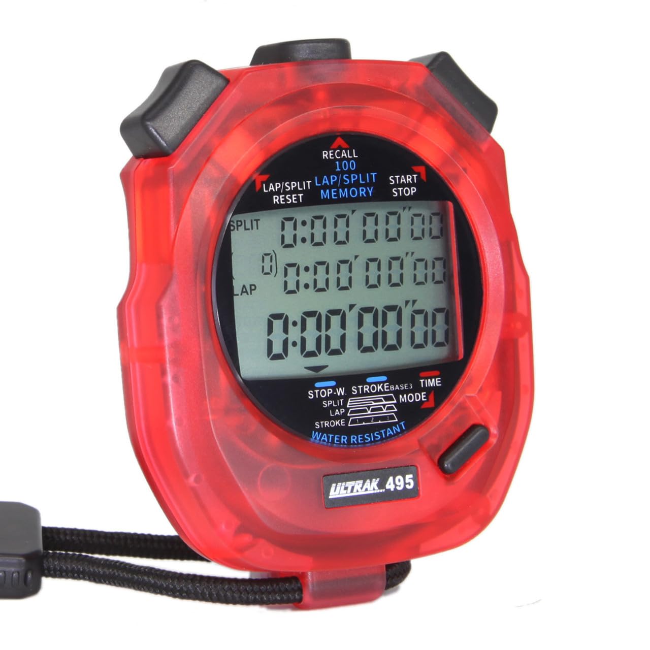 Ultrak 100 Lap Memory Timer - Digital Stopwatch with Large Display for Track & Field, Swimming, Coaching - Red (Sports Timing Device)