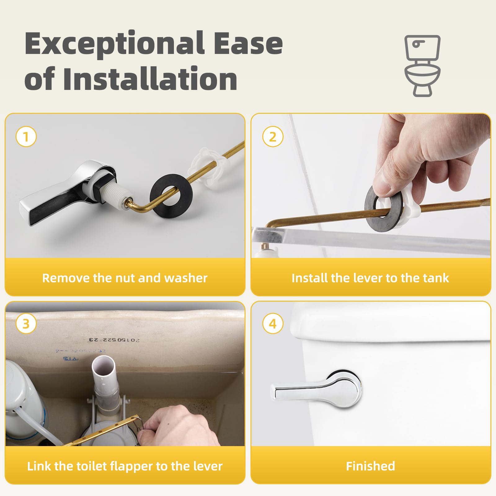 iFealClear 2 Pack Universal Front Mount Toilet Tank Flush Lever Replacement - Solid Brass Chrome Plated with Stainless Steel Chains - Easy Installation for Home Bathroom Repair & Maintenance