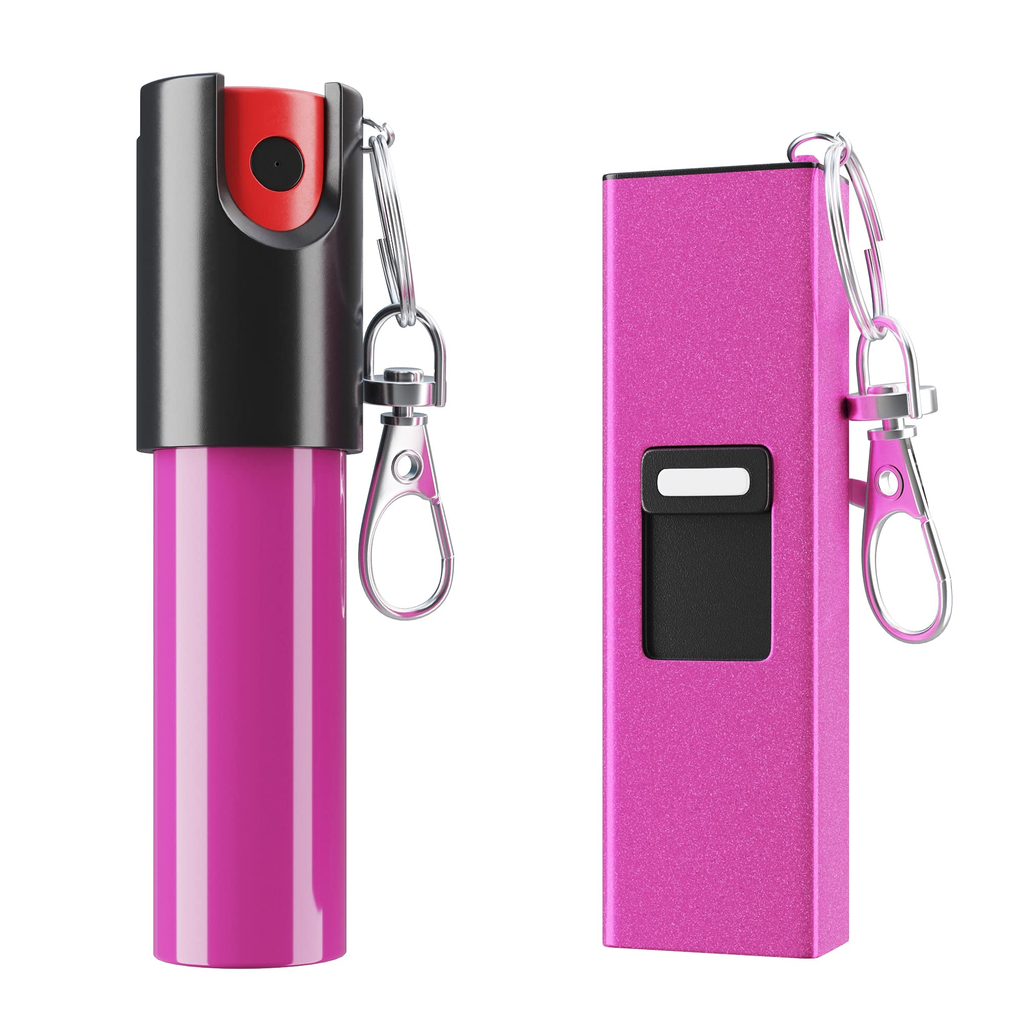 ARMADILLO DEFENSE 2-Pack Pink Pepper Spray Keychain & Stun Gun Bundle - Compact Self Defense Weapons for Women with Mini Flashlight - Perfect for Jogging, Night Walks & Personal Protection