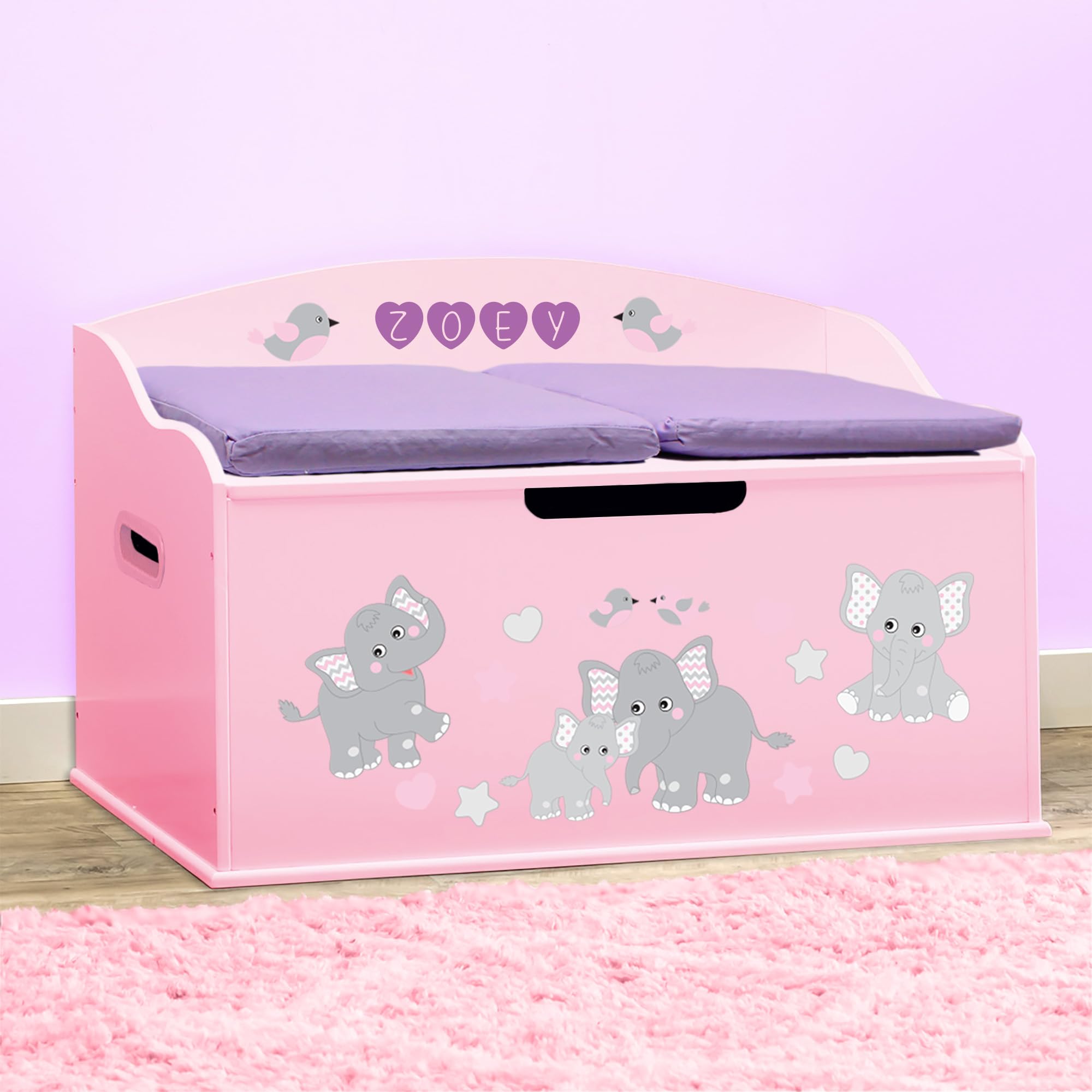 DIBSIES Personalized Creative Wonders Toy Box - Pink Elephants Design for Kids Room Organization & Storage | Perfect for Nursery, Playroom & Birthday Gifts