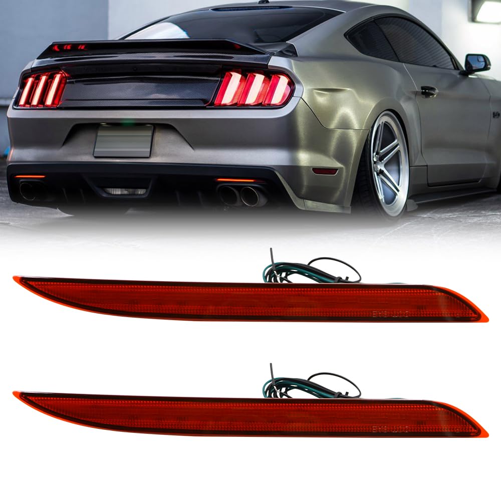 2PCS LED Rear Bumper Reflector Brake Tail Lights Kit for Ford Mustang 2016-2023 - Red Lens - Easy Installation & Enhanced Safety for Night Driving
