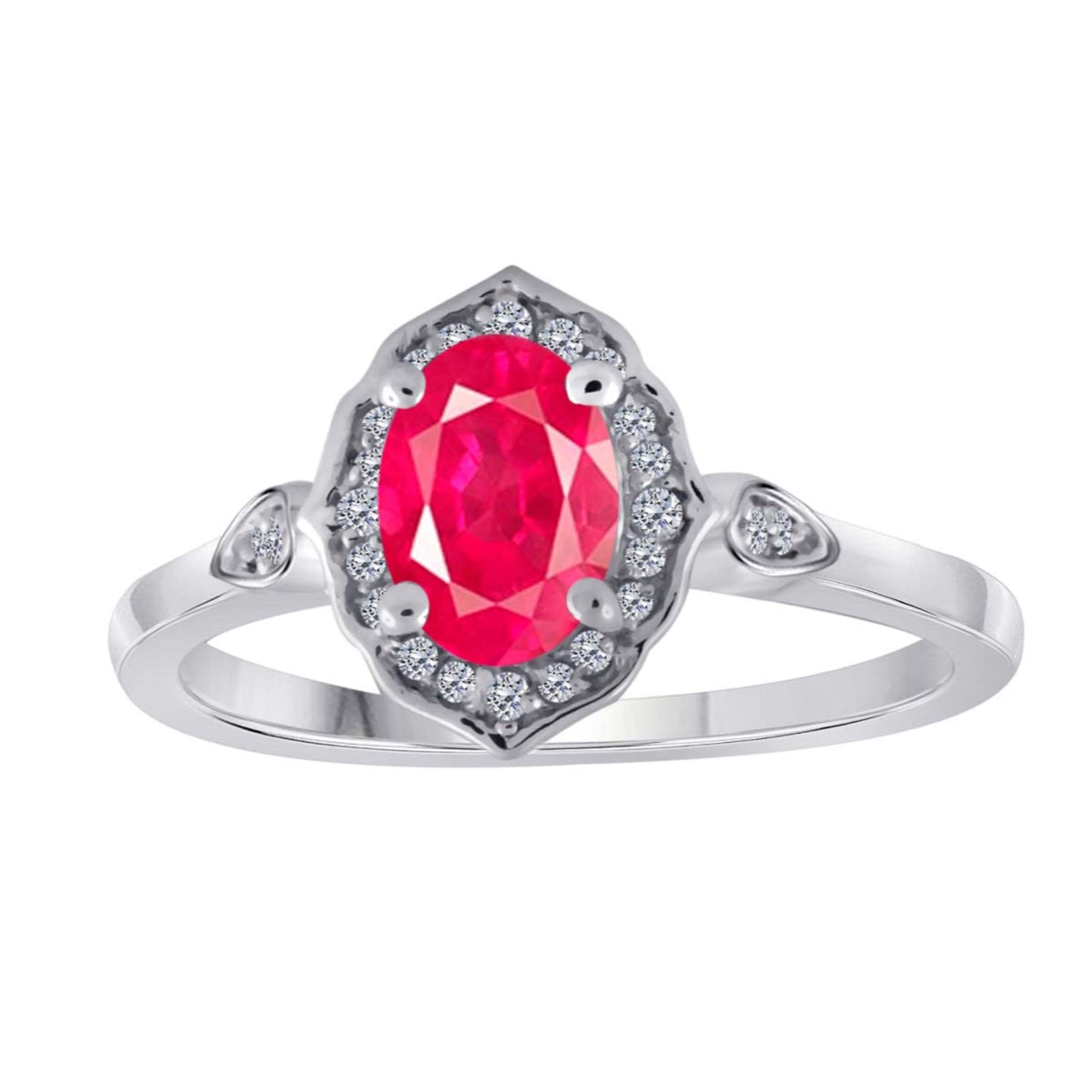 0.85 Carat Oval Created Ruby & Diamond Ring in 10K Rose/White/Yellow Gold - Elegant Valentine's Day Gift for Her, Anniversary Jewelry, Engagement Ring Alternative, Wedding Band for Women