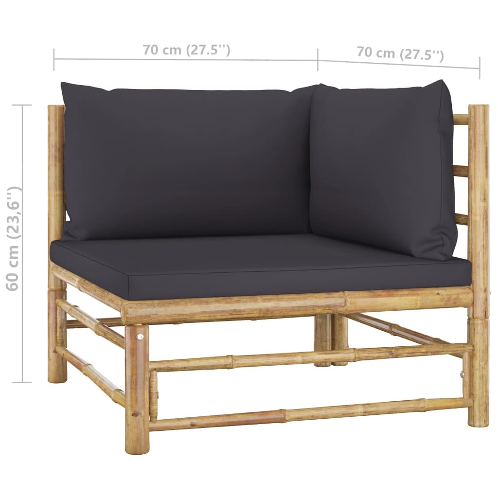 vidaXL Bamboo Patio Lounge Set with Dark Gray Cushions - 4 Piece Modular Outdoor Furniture Set - Scandinavian Style Garden Sofa with Included Cushions for Comfort | Perfect for Backyard, Poolside & Patio Relaxation