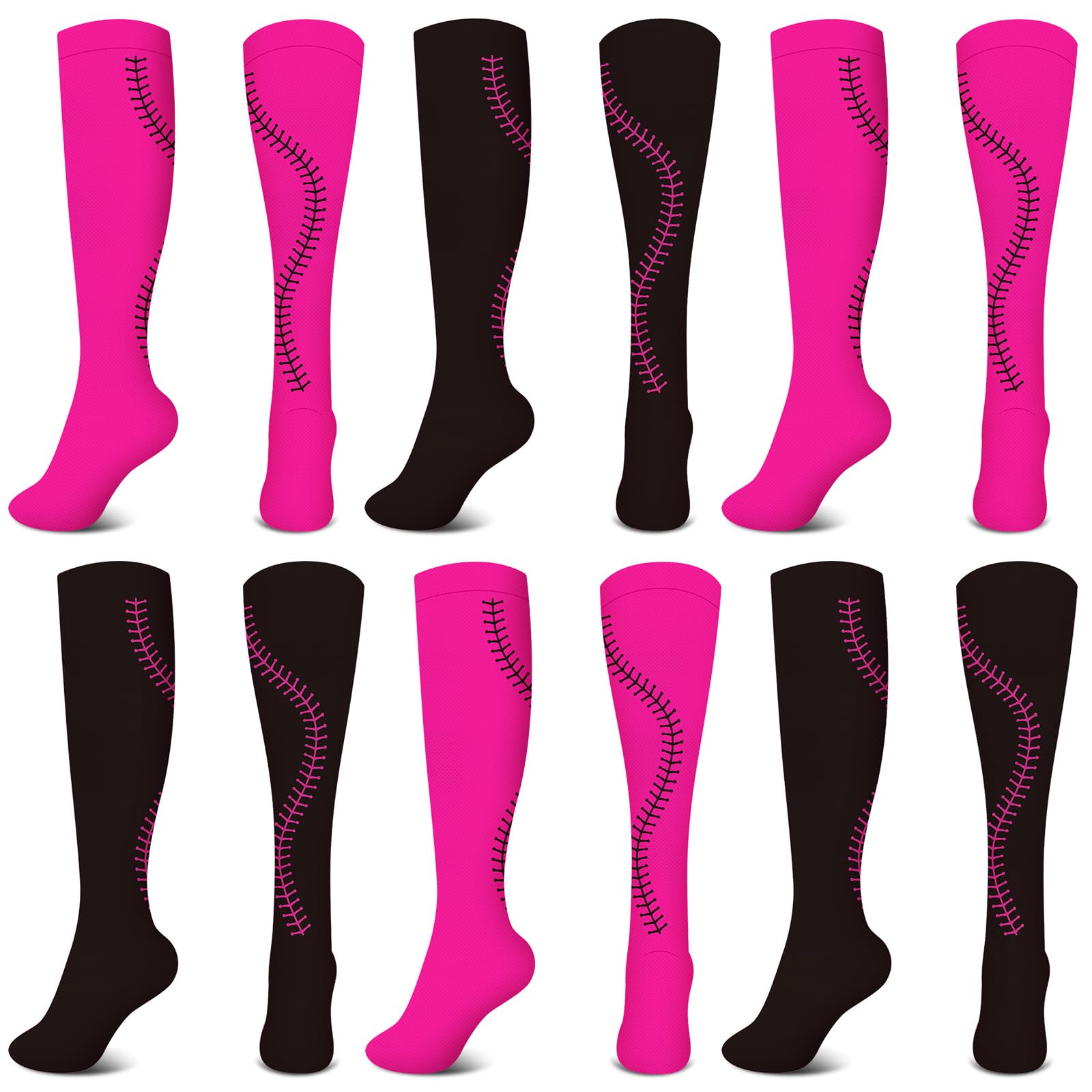 Xtremee 6 Pairs Neon Pink Softball Socks for Girls - Breathable Athletic Sports Socks with Cushioned Sole - Perfect for Softball Games, Team Sports & Active Wear