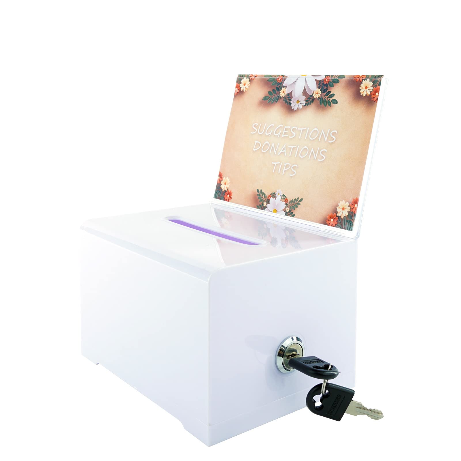 Secure Locking Donation Ballot Box - Durable Suggestion Box for Business Cards, Voting & Feedback Collection (White) | Ideal for Offices, Schools, Events & Community Voting
