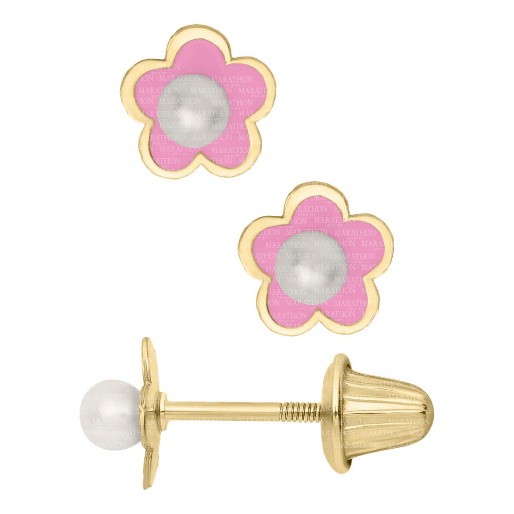 14K Gold Pink Flower Stud Earrings for Kids – Cute & Hypoallergenic Girls' Jewelry Gift for Birthdays, Parties & Special Occasions