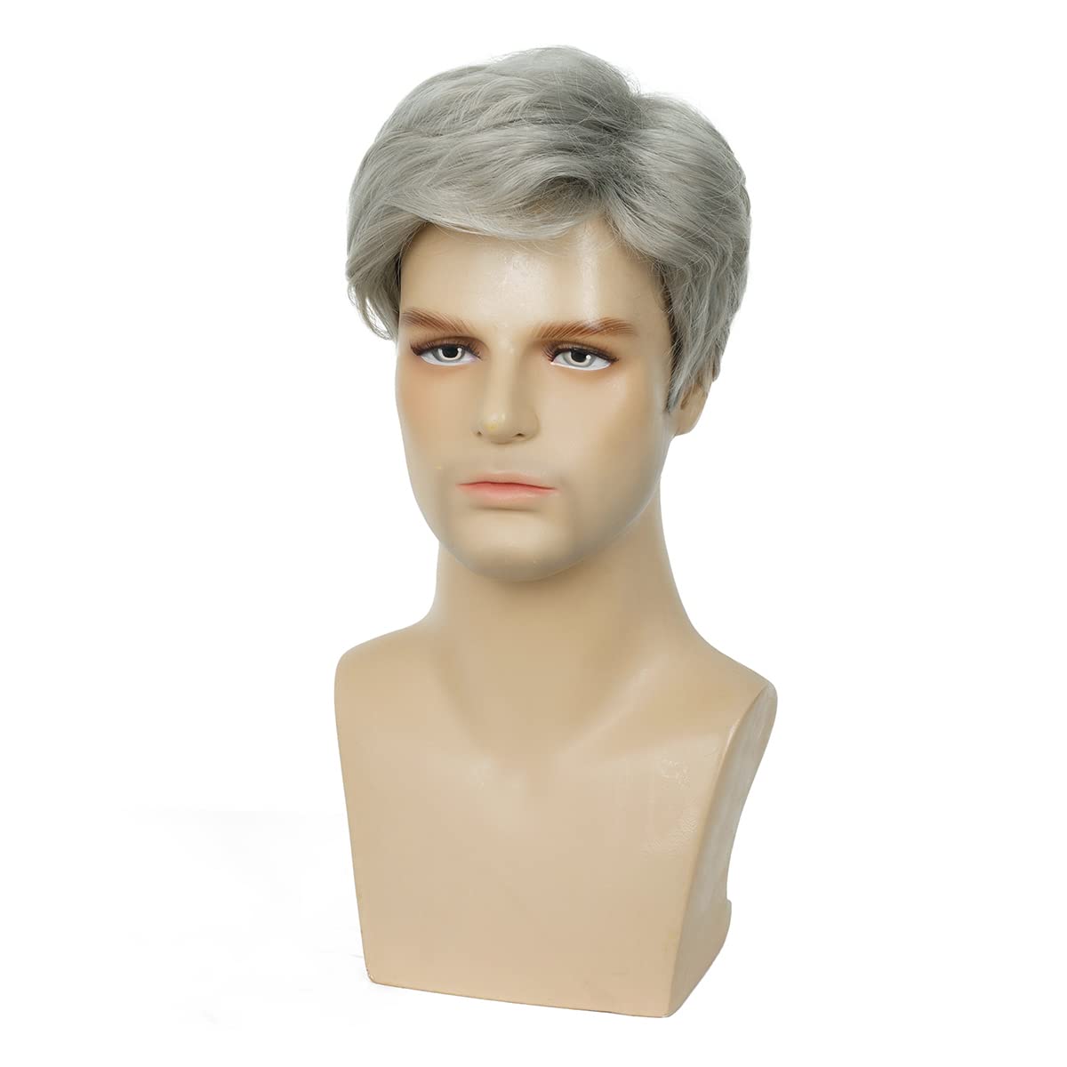Baruisi Men's Short Silver Gray Synthetic Heat Resistant Wig for Halloween Cosplay, Costume Parties & Theatrical Performances - Natural Look & Comfortable Fit