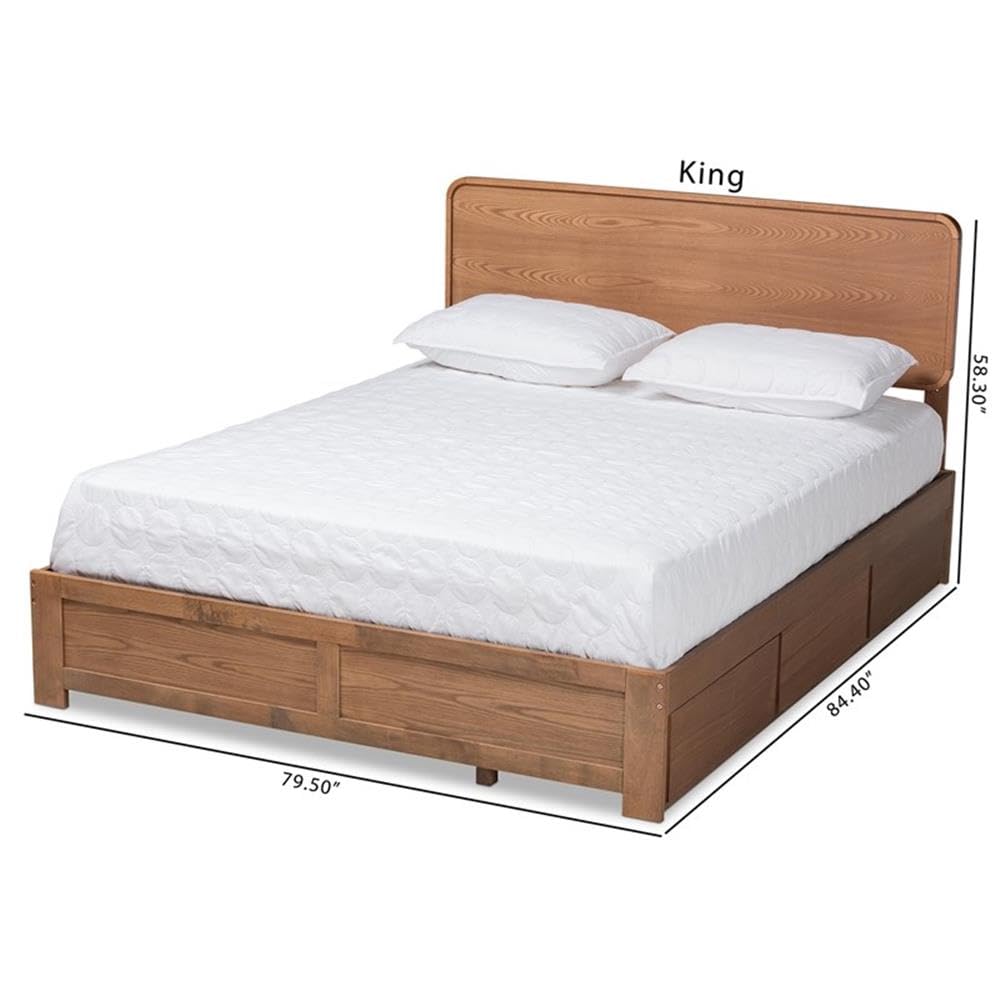 BOWERY HILL Solid Walnut Queen Size Bed Frame with 3 Storage Drawers - Elegant Wooden Platform Bed for Master Bedroom & Guest Room