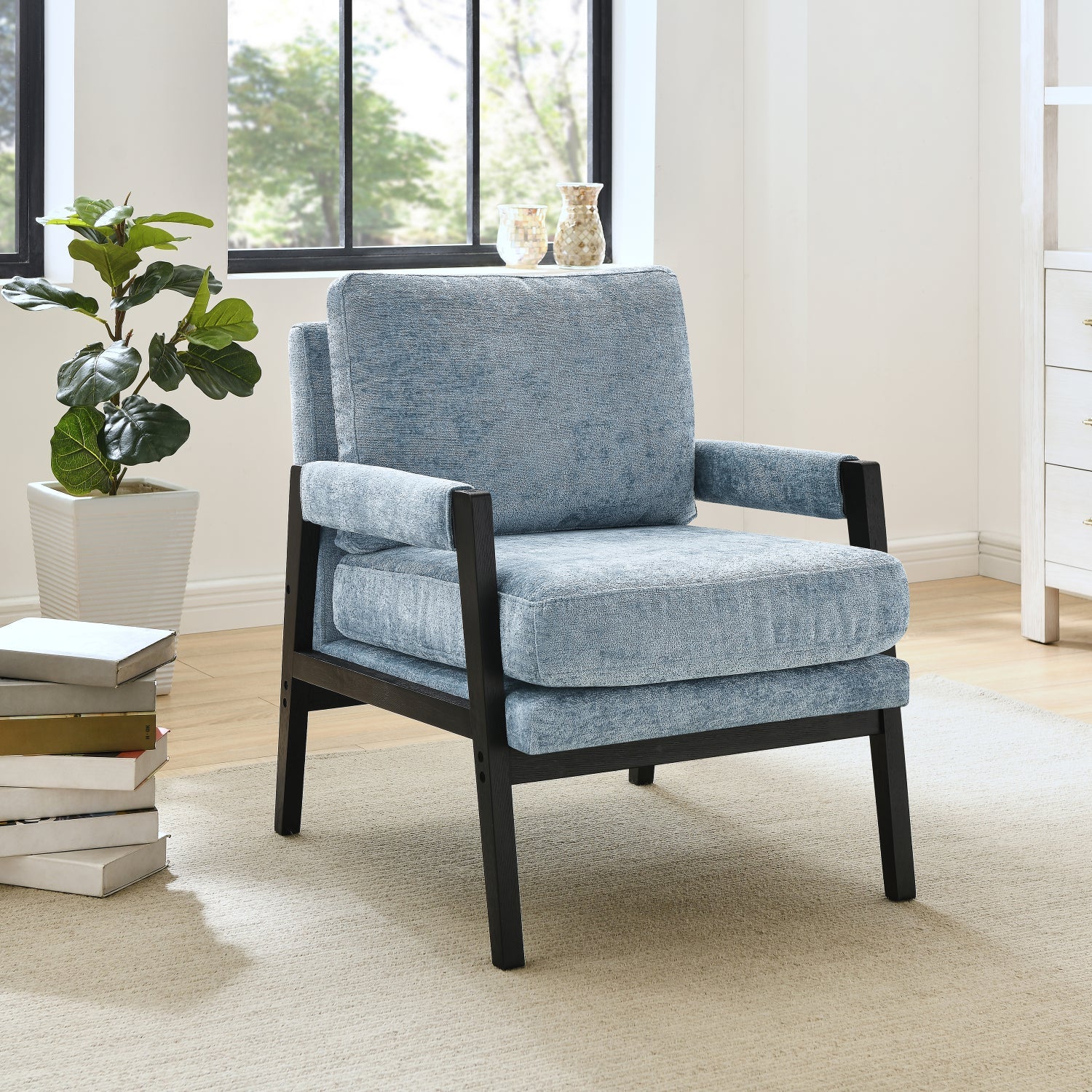 Roundhill Furniture Kelly Mid Century Modern Chenille Upholstered Accent Armchair - Stylish Living Room Chair for Home Office, Lounge & Reading Nook