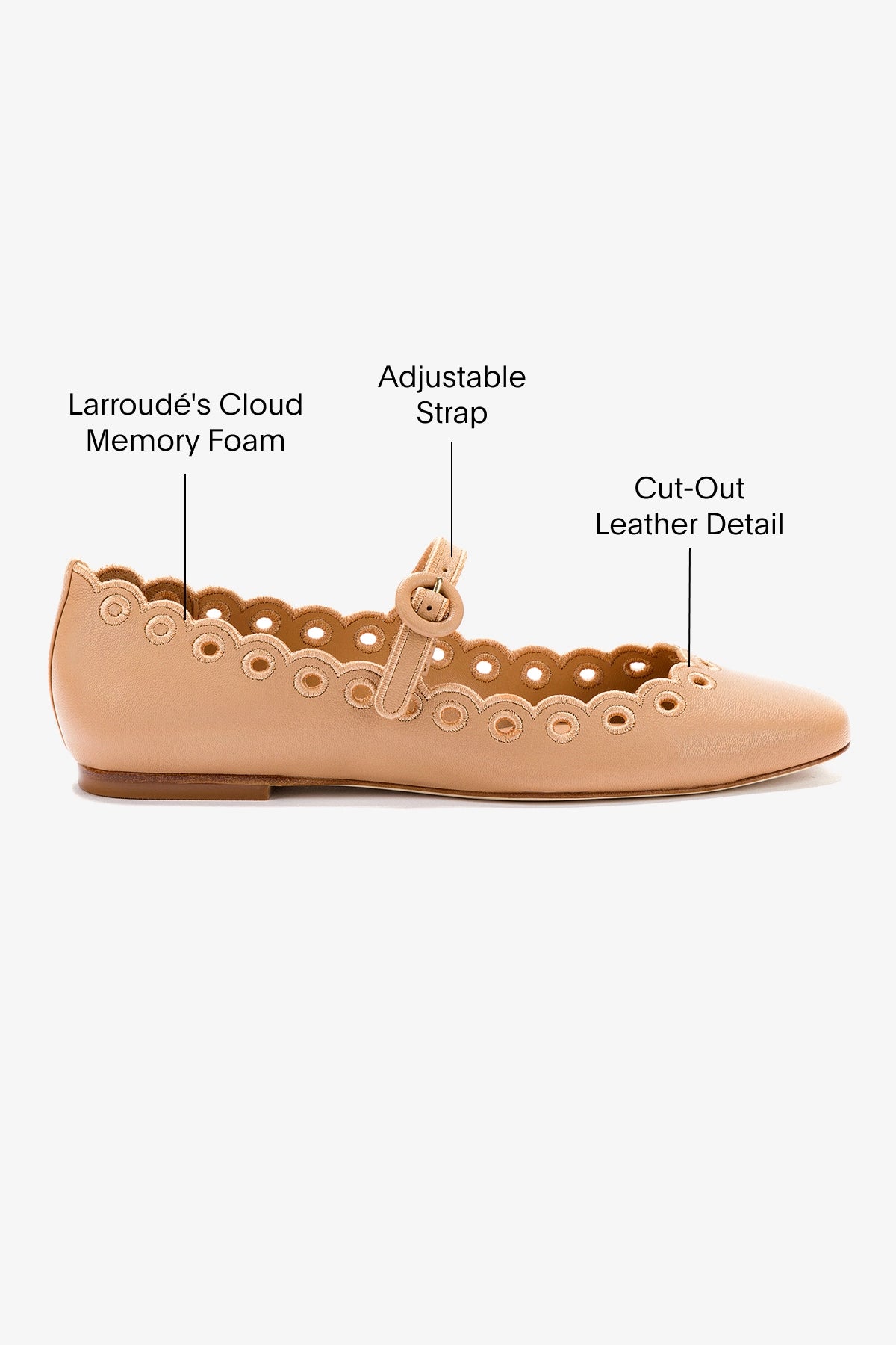Blair Broderie Ballet Flat in Tan Leather - Women's Comfortable Leather Ballet Flats for Work, Office, and Casual Wear