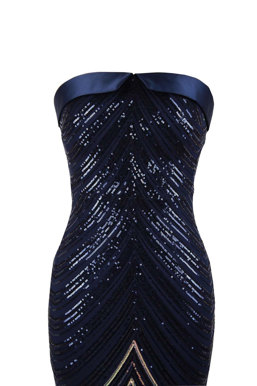 ANGEL FASHIONS Elegant Sequin Strapless Evening Gown with Anti-Scratch Neckline & Geometric Pattern - Formal Party Dress for Prom, Wedding & Black Tie Events