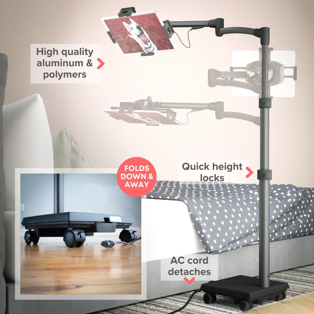 LEVO G2 Commercial Heavy-Duty Ergonomic Tablet Rolling Cart Stand with 60W USB-C Charging Port - Compatible with iPad Pro, Surface Pro, Samsung, Kindle & More Touchscreen Devices - Perfect for Schools, Hospitals, Retail Stores & Office Use