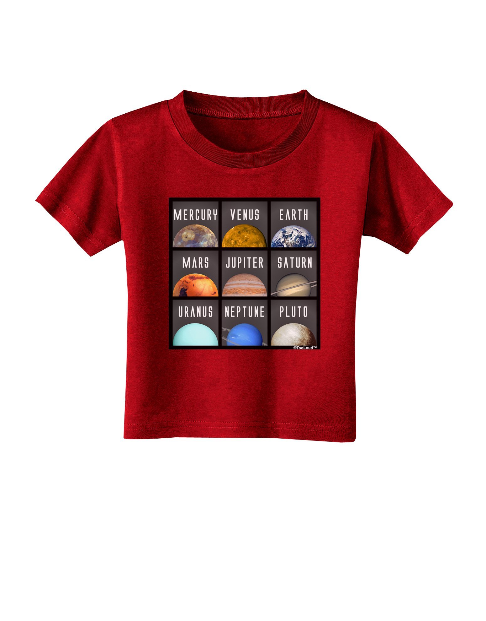 TooLoud Solar System Squares Dark Toddler T-Shirt - Space Themed Cotton Tee for Boys & Girls - Perfect for Preschool, Daycare & Astronomy Lovers
