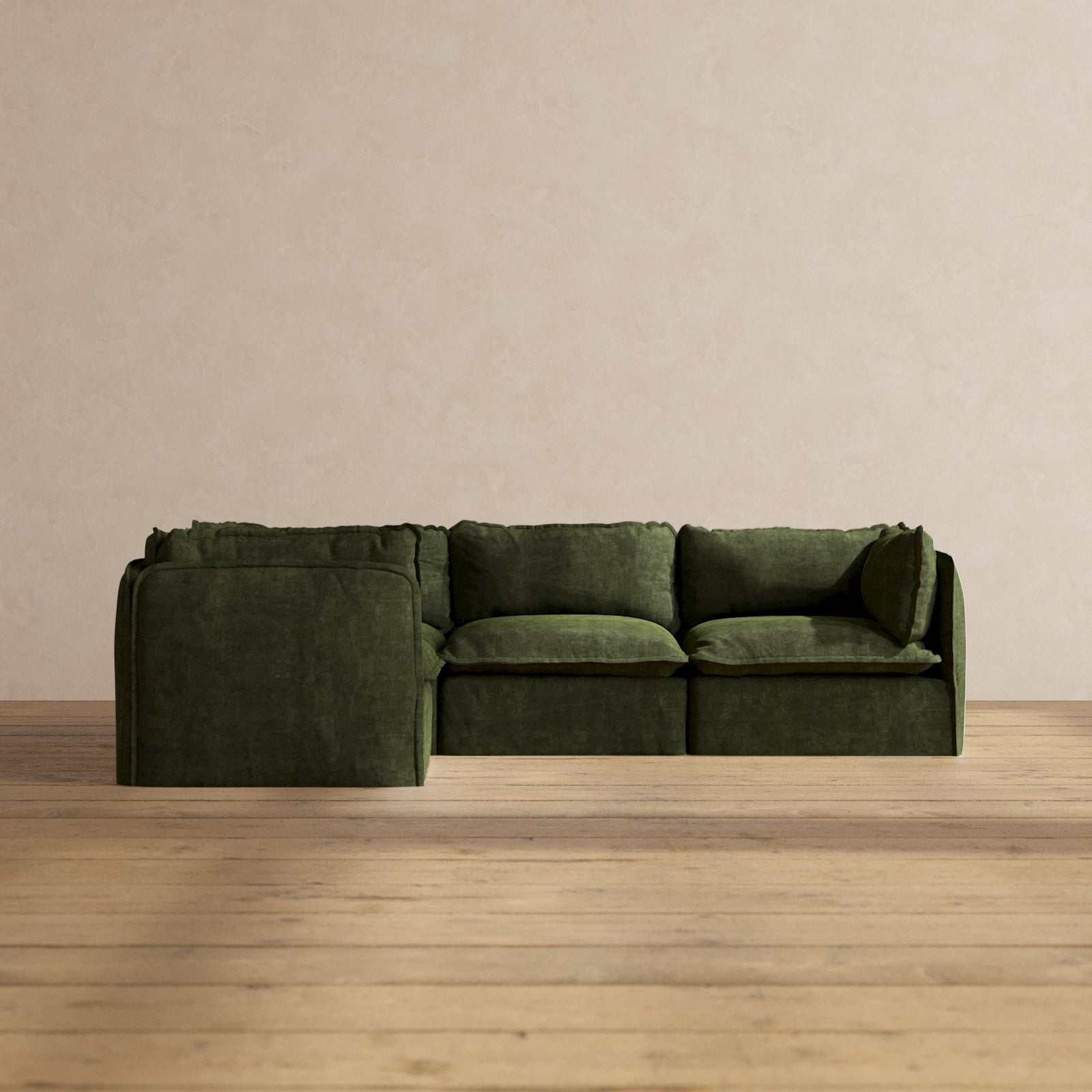 Modular Performance 4-Seater Corner Sectional Sofa in Olive Green Fabric | Modern L-Shaped Couch for Living Room | Perfect for Family Gatherings & Movie Nights