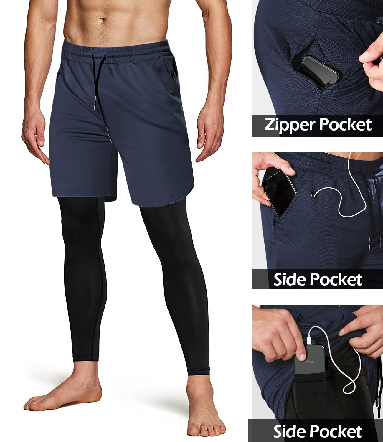 Aolesy Men's 2 in 1 Running & Training Pants - Breathable Gym Workout Compression Athletic Pants for Jogging, Cycling & Fitness Training