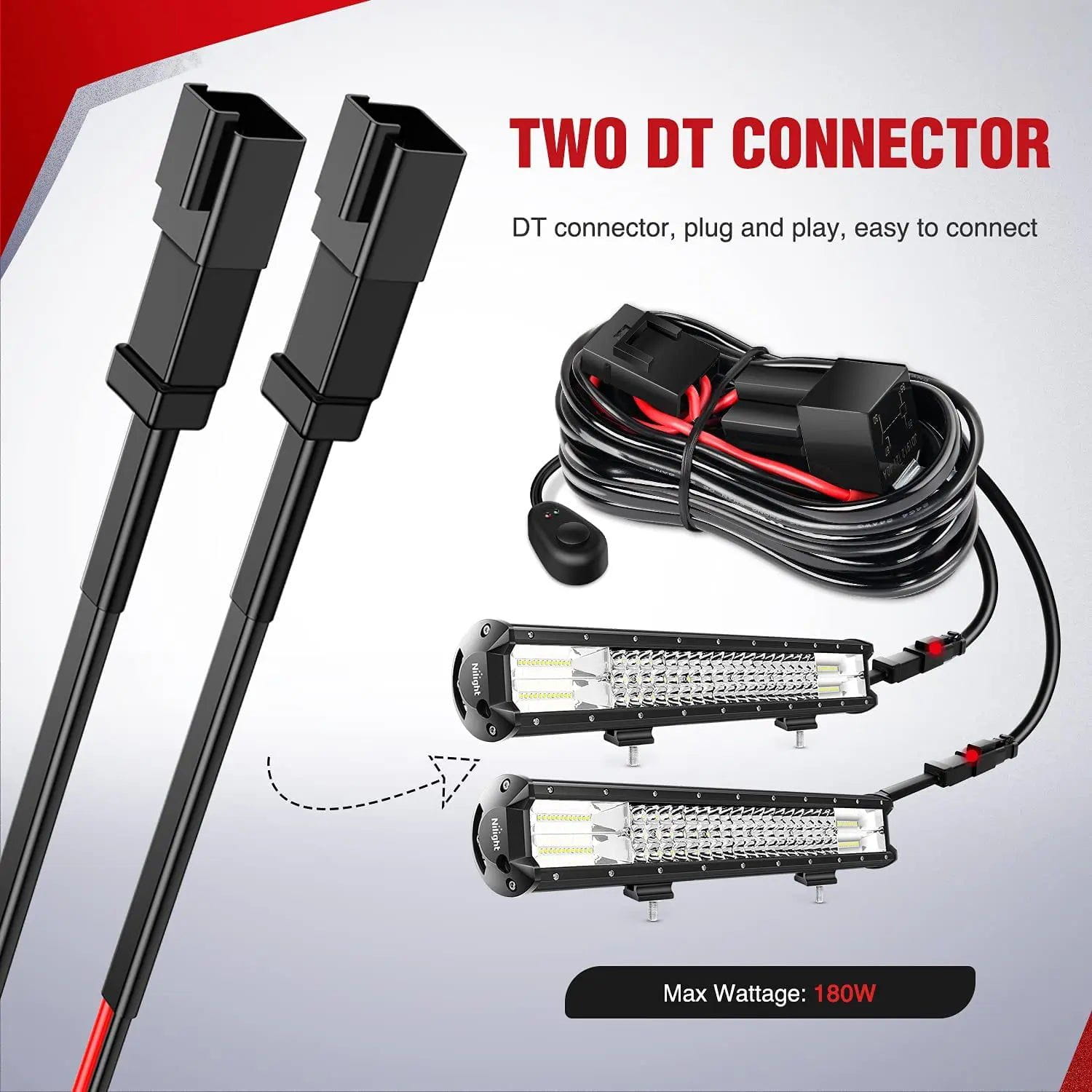 16AWG DT Connector Wire Harness Kit with 12V On/Off Switch - 2 Leads for Automotive, Marine, and DIY Electrical Projects