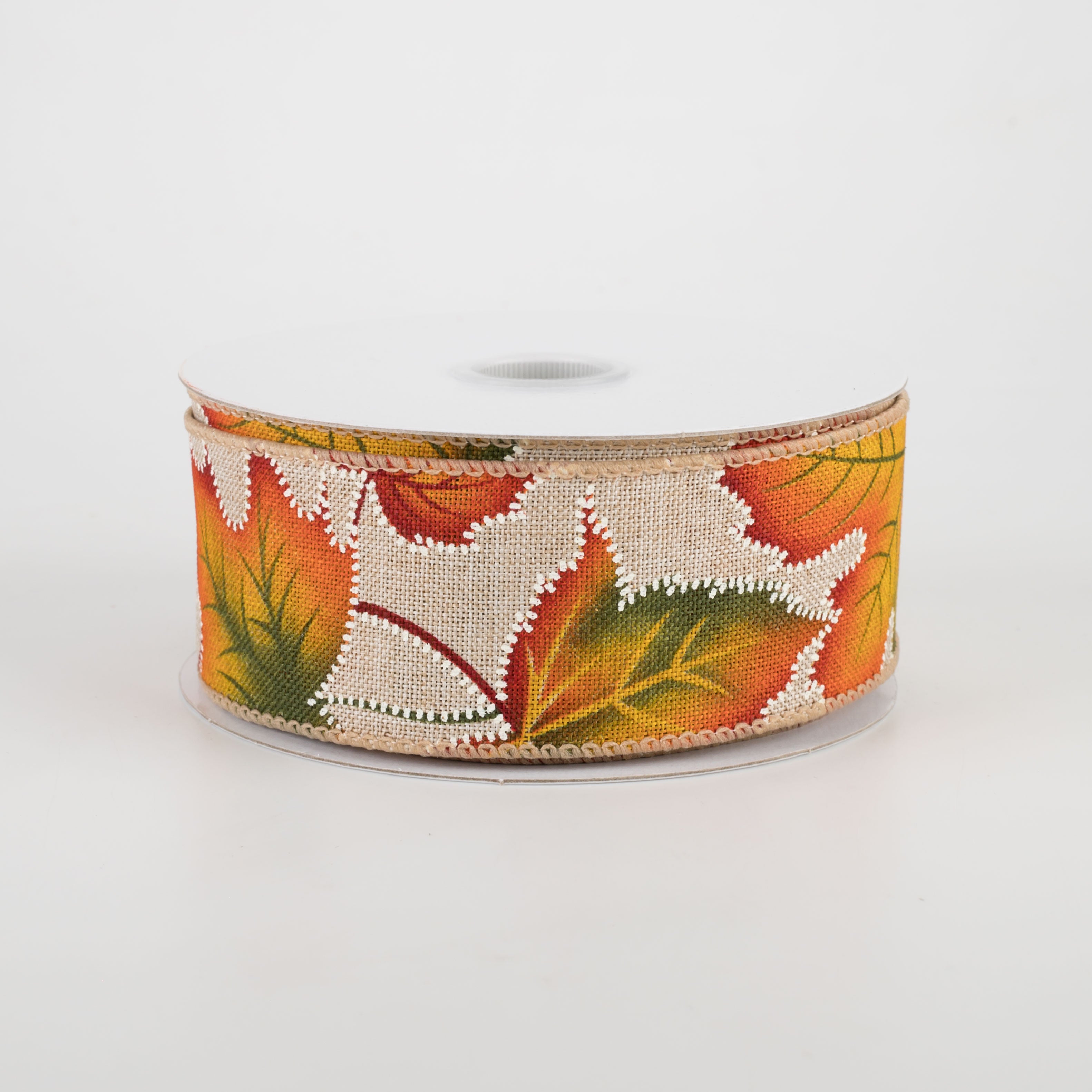 1.5 Inch Natural Linen Dotted Fall Leaves Ribbon - 10 Yards Bulk Roll for Autumn Crafts, Gift Wrapping, Scrapbooking and Seasonal Decorations