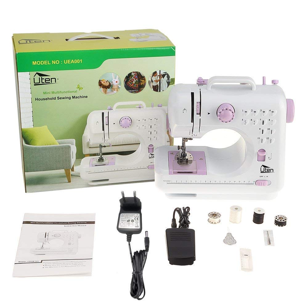 Kranich Portable Mini Sewing Machine - 2 Speed, 12 Stitch Patterns with Double Thread Needle | Perfect for Home Tailoring, DIY Crafts & Emergency Clothing Repairs