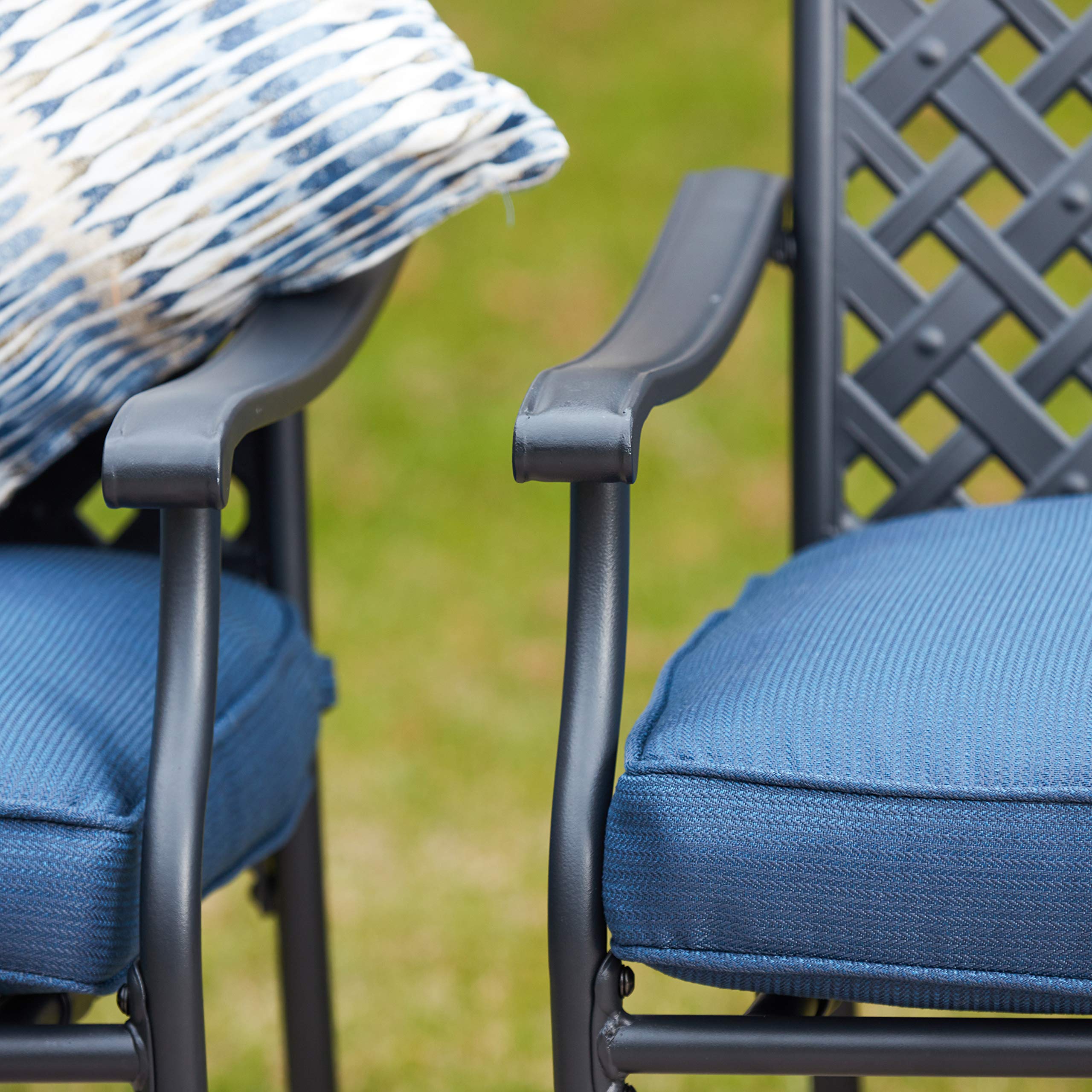 4-Piece Metal Outdoor Wrought Iron Patio Dining Chairs Set with Arms & Cushions (Blue) - Durable Garden, Poolside & Backyard Seating Furniture for Relaxing & Entertaining