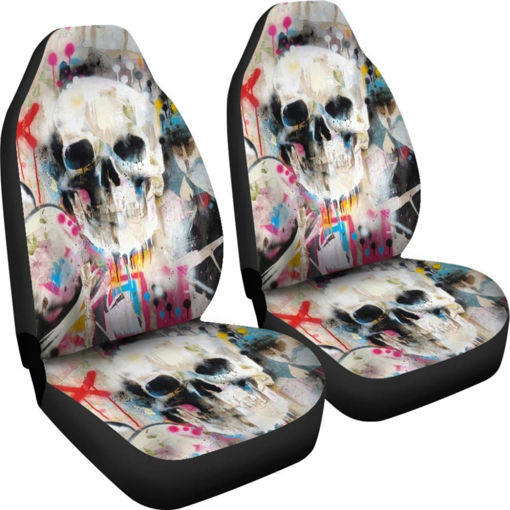 2 Pcs Gothic Skull Car Seat Covers - Universal Fit for Most Vehicles - Black PU Leather with Skull Design - Perfect for Halloween, Car Enthusiasts & Gothic Style Lovers