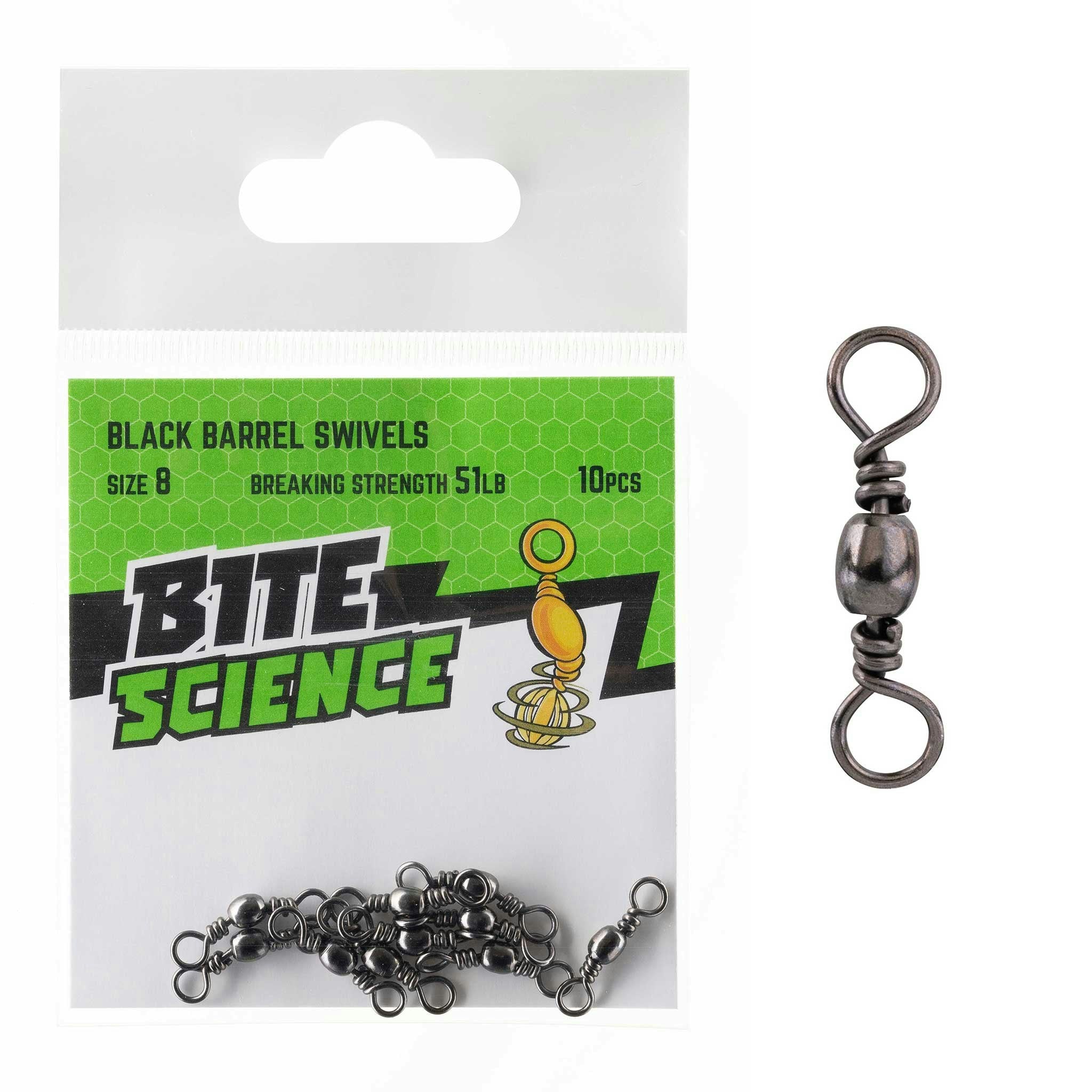 Bite Science Swivels Black Barrel - High-Quality Fishing Swivel for Saltwater & Freshwater - Perfect for Lure Fishing, Trolling & Offshore Angling