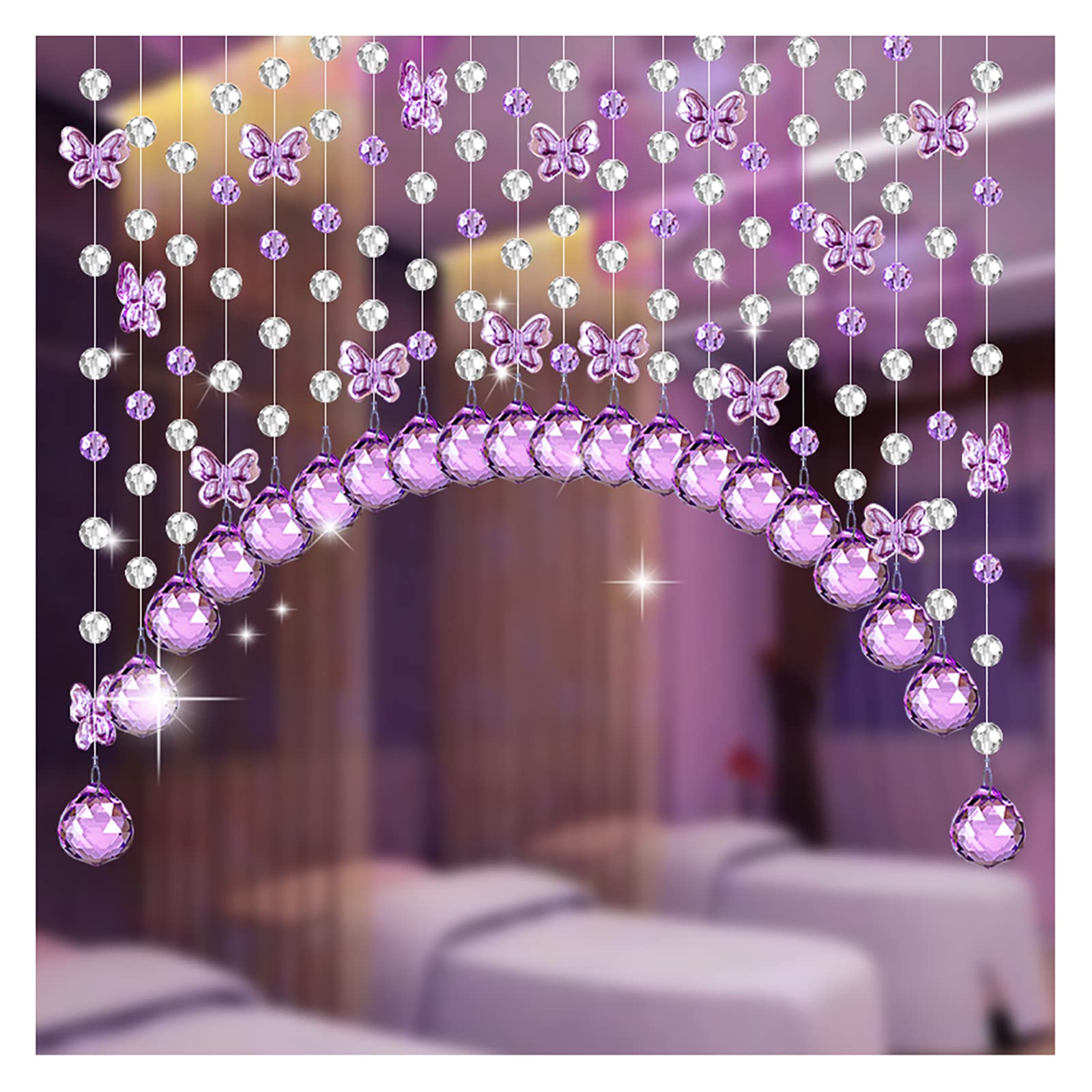 Purple Crystal Beaded Door Curtain - 55-Piece Arched Beaded Doorway Panel for Bedroom, Living Room, Wall Decor, Home Office & Party Decorations (Color: Purple) | Boho Home Decor, Wedding Backdrop, Room Divider & Photo Booth Background