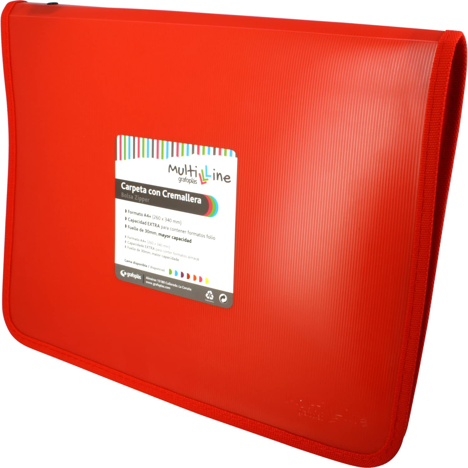 Grafoplas 4802251 - A4+ Zip Folder, Red - Organize Documents, Files, and Office Supplies for School, Work, or Home Use