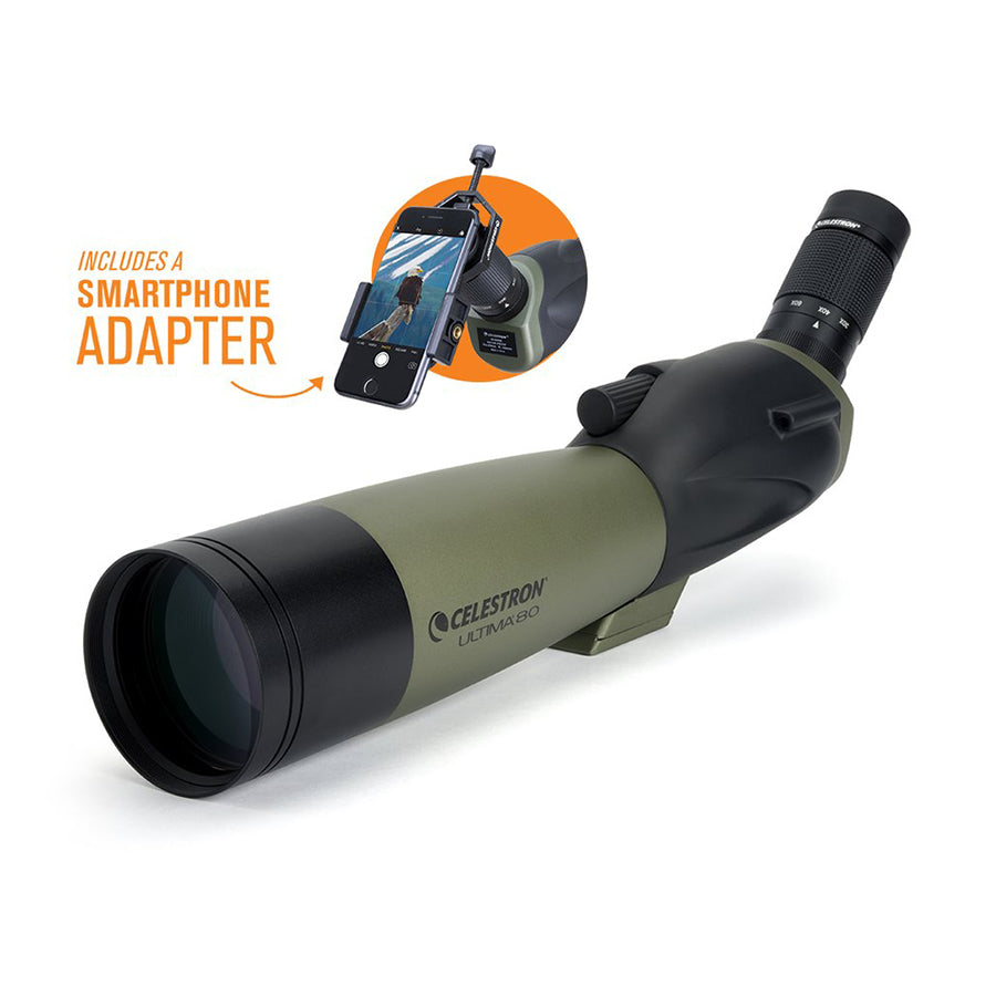Celestron Ultima 80 Angled Spotting Scope with Smartphone Adapter - High Power Zoom for Bird Watching, Hunting & Outdoor Adventures - Perfect for Wildlife Observation, Target Shooting & Travel Photography