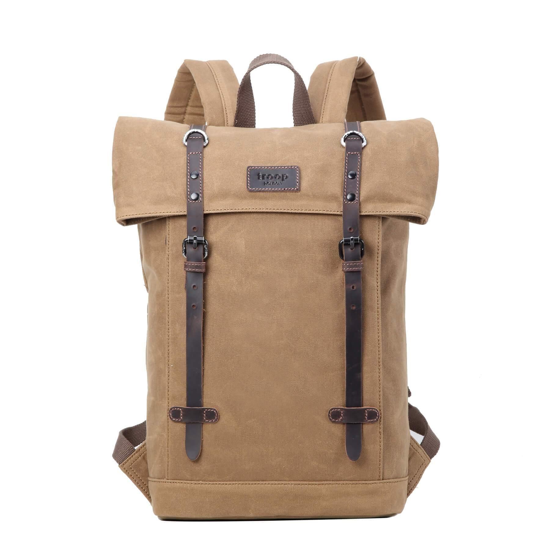 TRP0425 Troop London Heritage Canvas 15 Inch Laptop Backpack - Waterproof Smart Casual Daypack with Foldable Top for Work, School & Travel | Durable Business & College Backpack